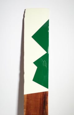 Leaner 63, David E. Peterson, Zeitgenössische Wandskulptur aus grünem und weißem Holz
