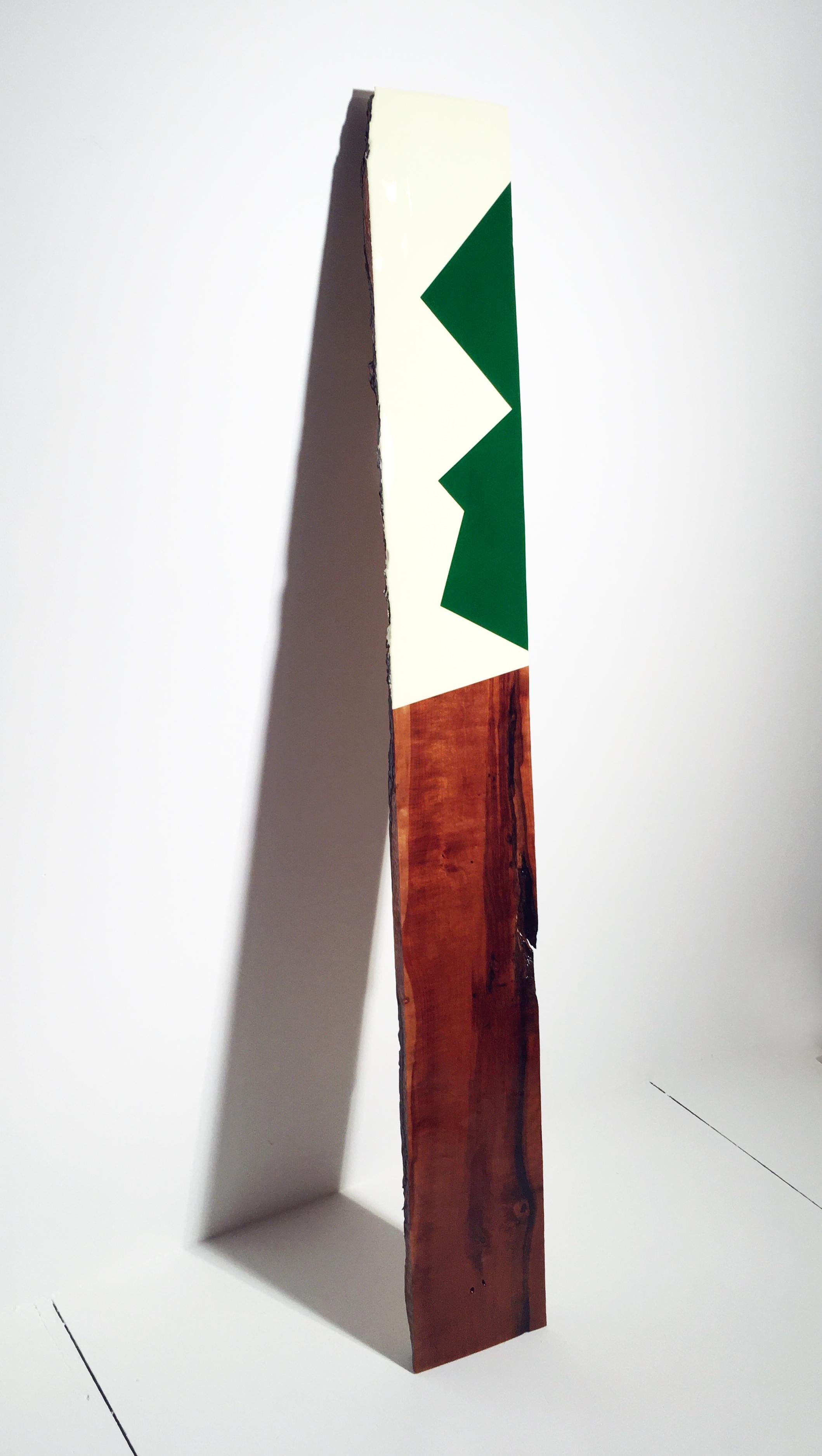 Leaner 63, David E. Peterson, Contemporary Green & White Wooden Wall Sculpture