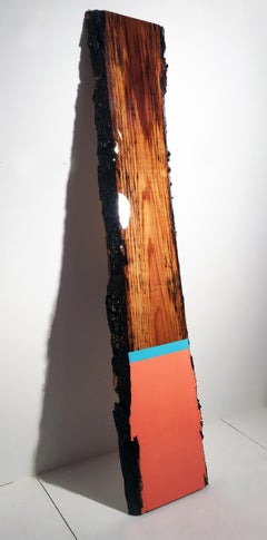 Leaner 76, David E. Peterson, Contemporary Orange & Blue Wooden Wall Sculpture