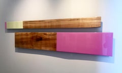 Leaner Set 2643, Escultura mural contemporánea de madera rosa pastel, díptico