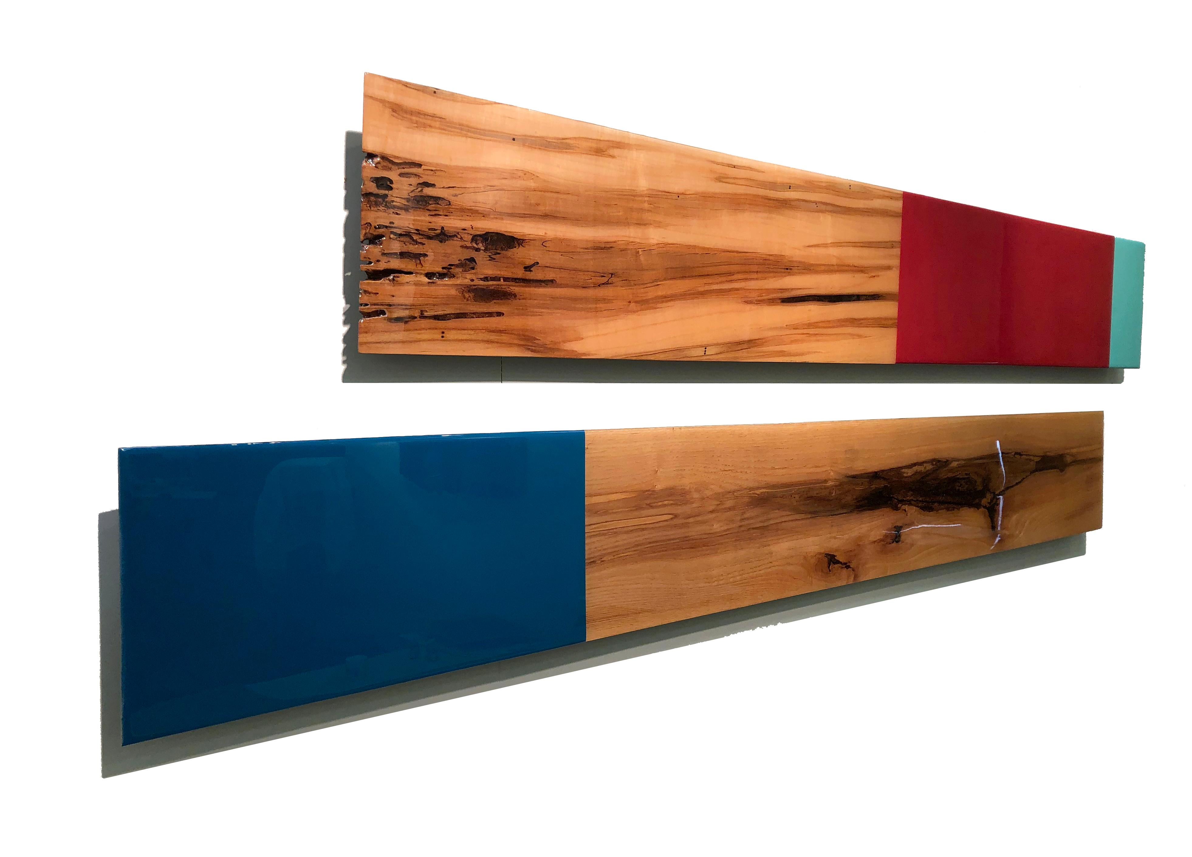 Leaner Set #3132, David E. Peterson, Zeitgenössische farbenfrohe Holzwandskulptur im Angebot 1