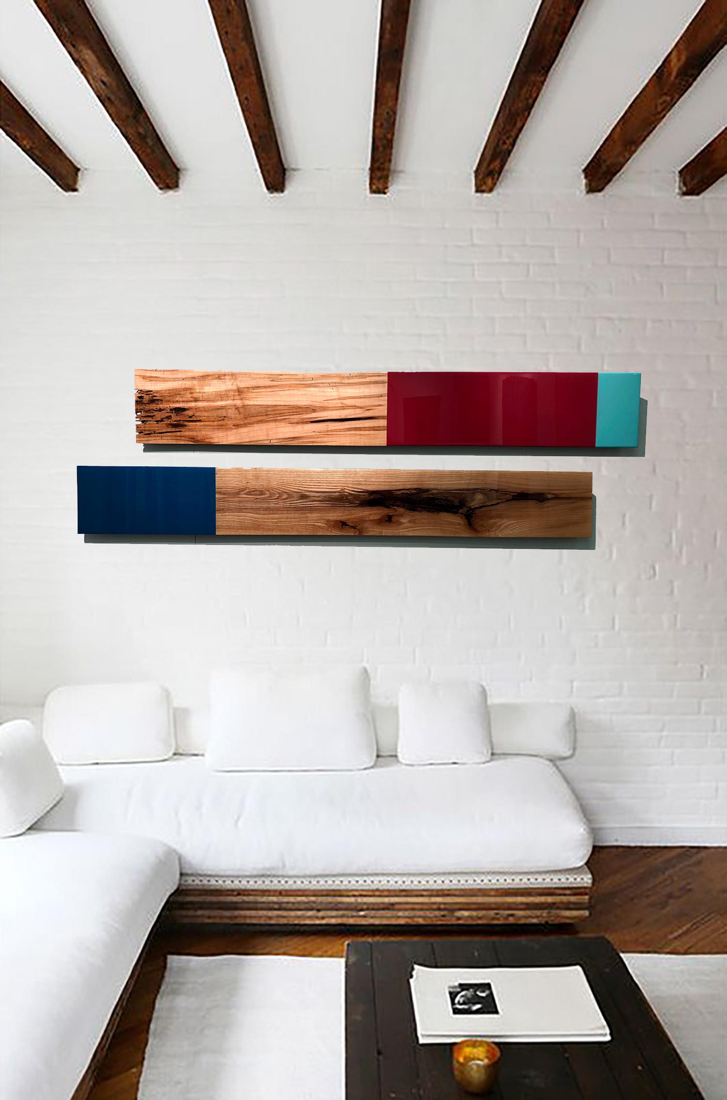 Leaner Set #3132, David E. Peterson, Contemporary Colorful Wooden Wall Sculpture For Sale 1
