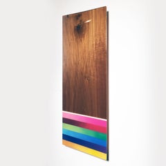 Mini Leaner #7, Contemporary Painted Rainbow Wall Sculpture, Shiny Exotic Wood