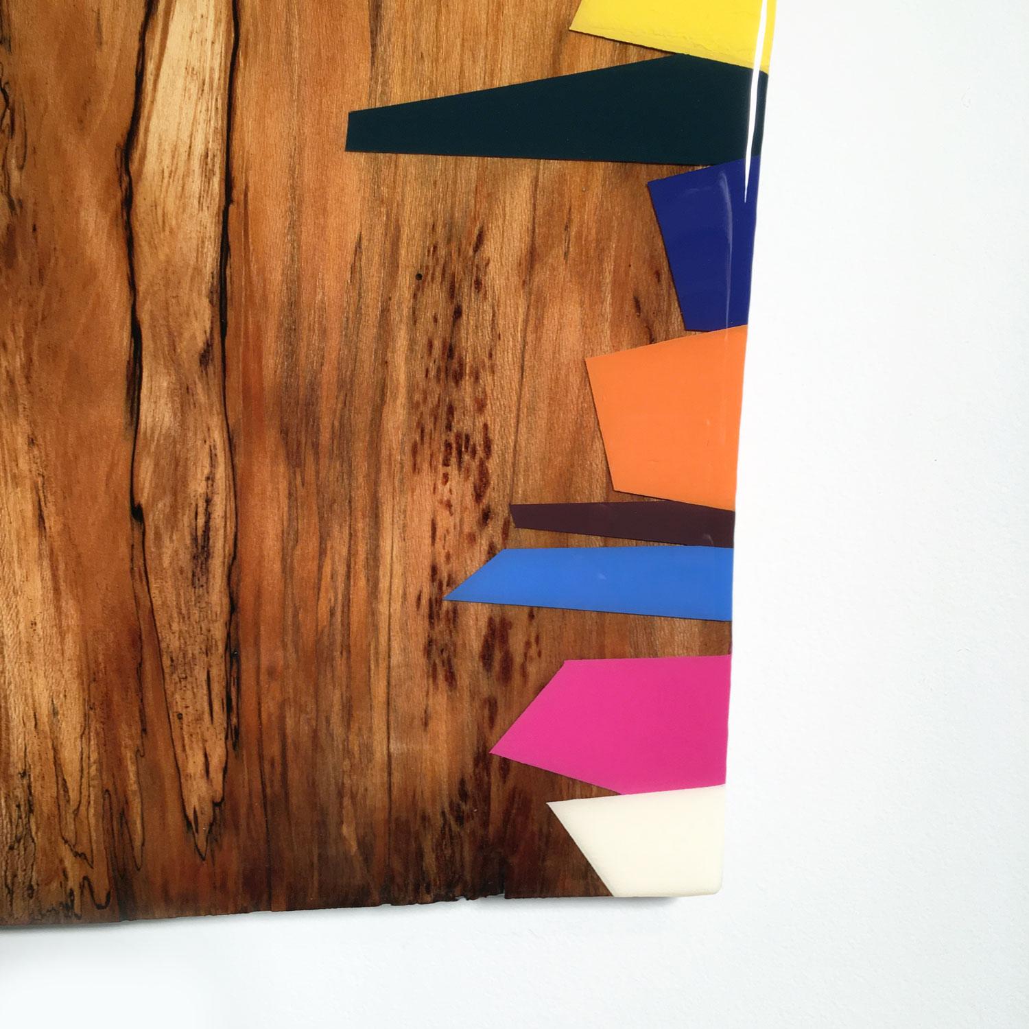 Mini Leaner #8, Contemporary Painted Rainbow Wall Sculpture, Shiny Exotic Wood 5