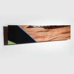 Mini Leaner #9, Contemporary Green & Blue Wall Sculpture, Shiny Exotic Wood