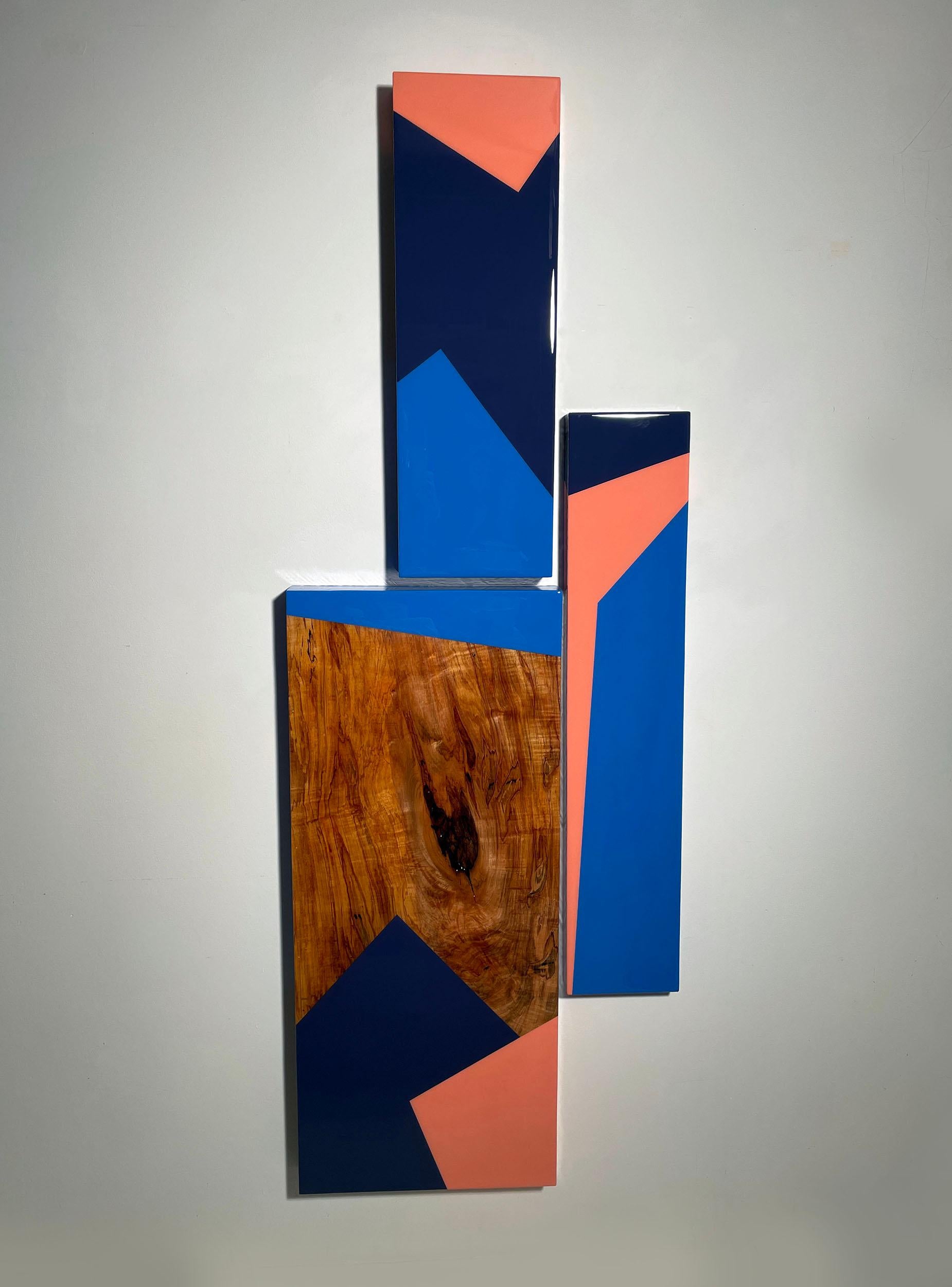 Puzzle #117: Large Colorful Geometric Abstract Wall Sculpture in Wood and Resin - Painting by David E. Peterson