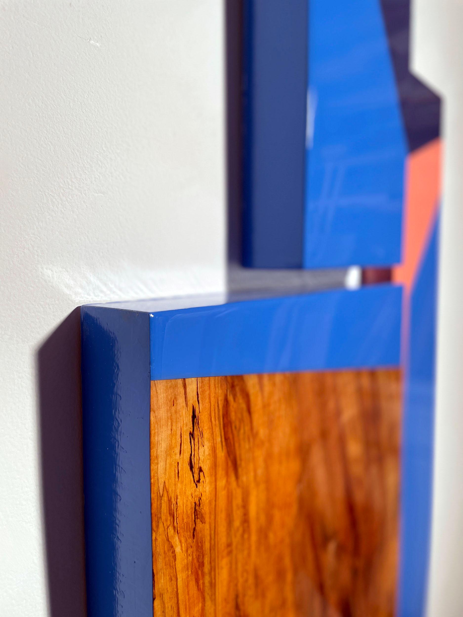 Puzzle #117: Large Colorful Geometric Abstract Wall Sculpture in Wood and Resin - Contemporary Painting by David E. Peterson