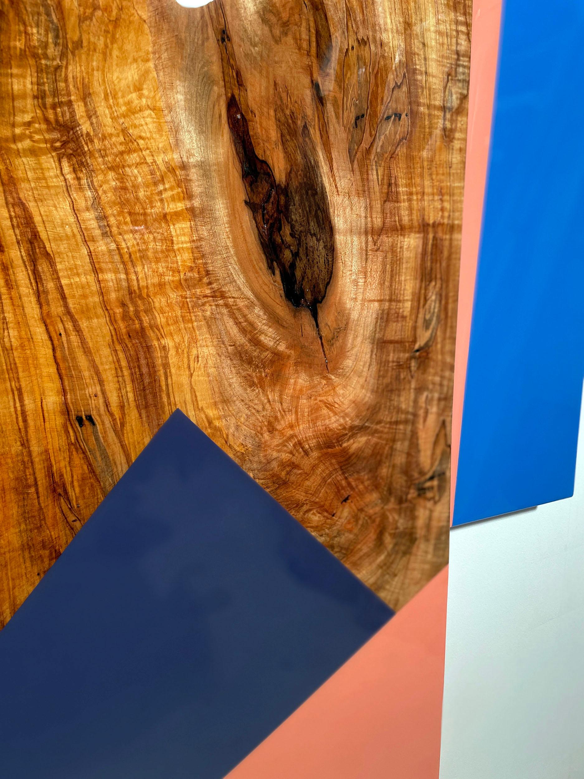 Puzzle #117: Large Colorful Geometric Abstract Wall Sculpture in Wood and Resin - Brown Abstract Painting by David E. Peterson