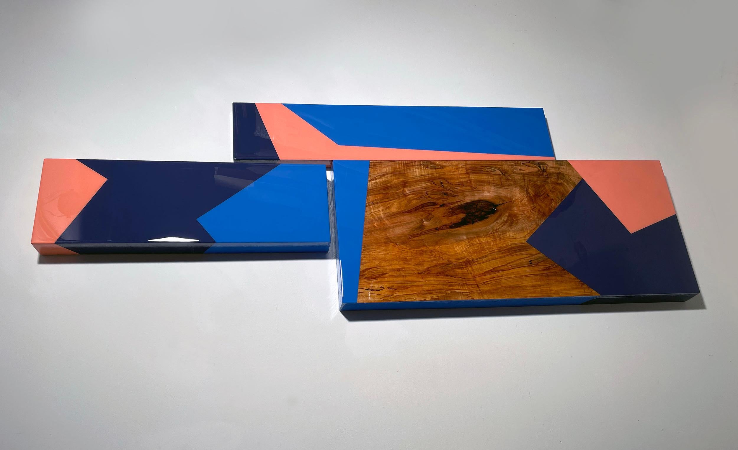 David E. Peterson Abstract Painting - Puzzle #117: Large Colorful Geometric Abstract Wall Sculpture in Wood and Resin