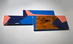 Puzzle #117: Grande scultura geometrica astratta colorata da parete in Wood e resina