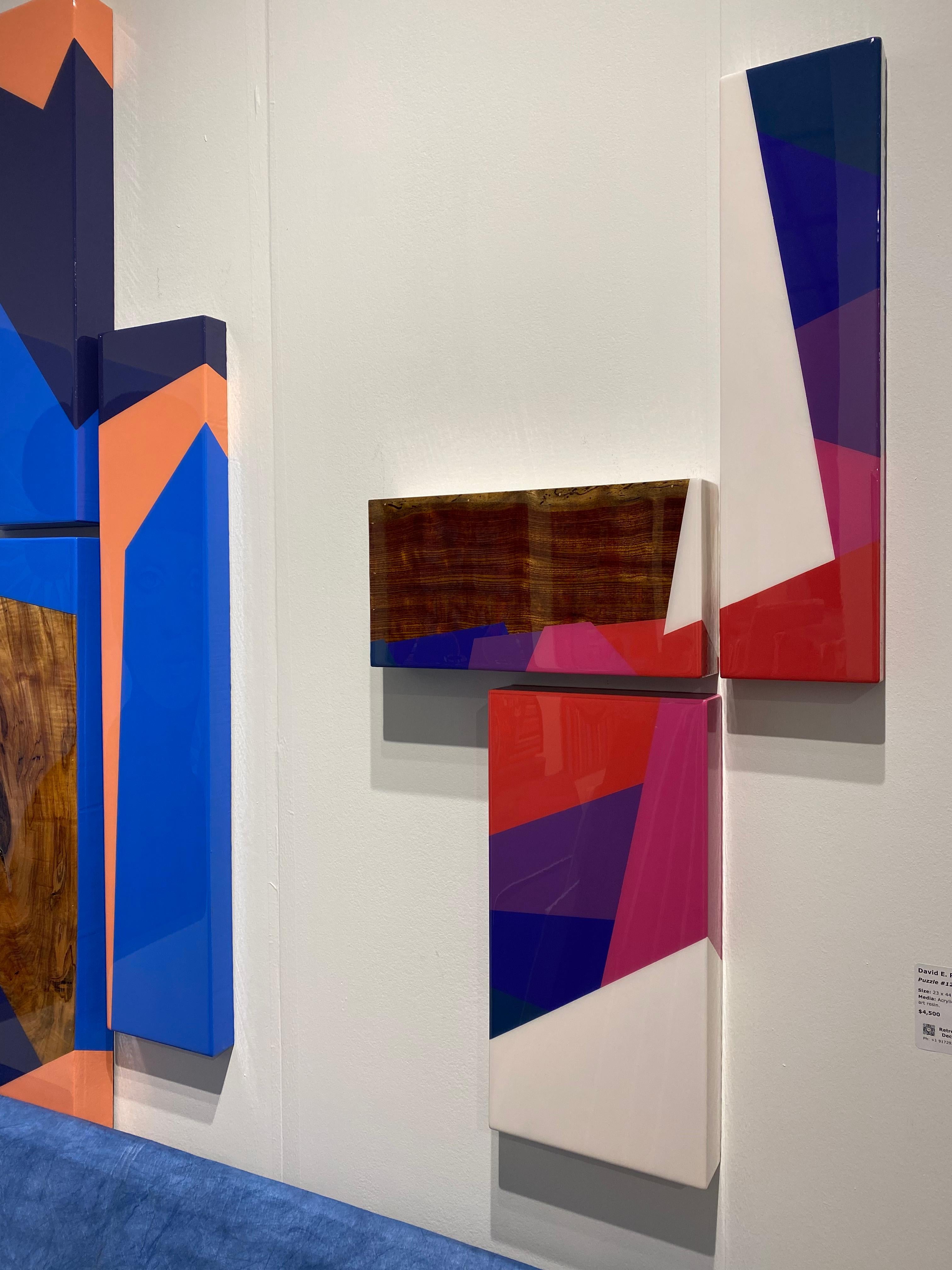 Puzzle #120: Large Colorful Geometric Abstract Wall Sculpture in Wood and Resin For Sale 8