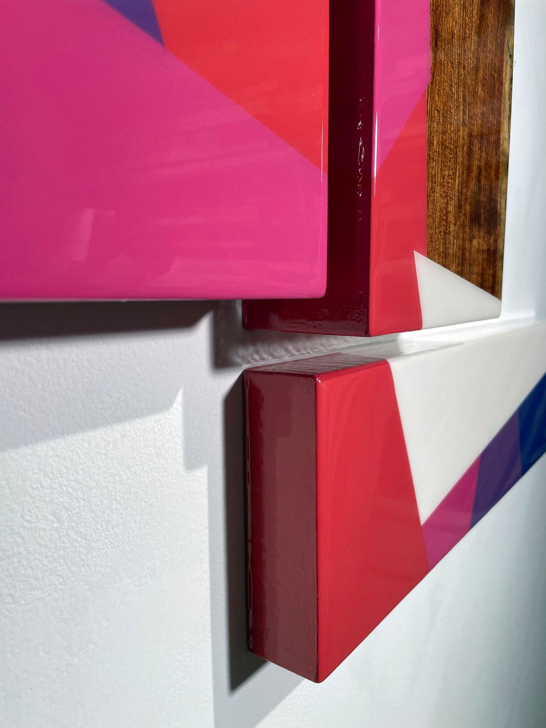 Puzzle #120: Large Colorful Geometric Abstract Wall Sculpture in Wood and Resin - Painting by David E. Peterson