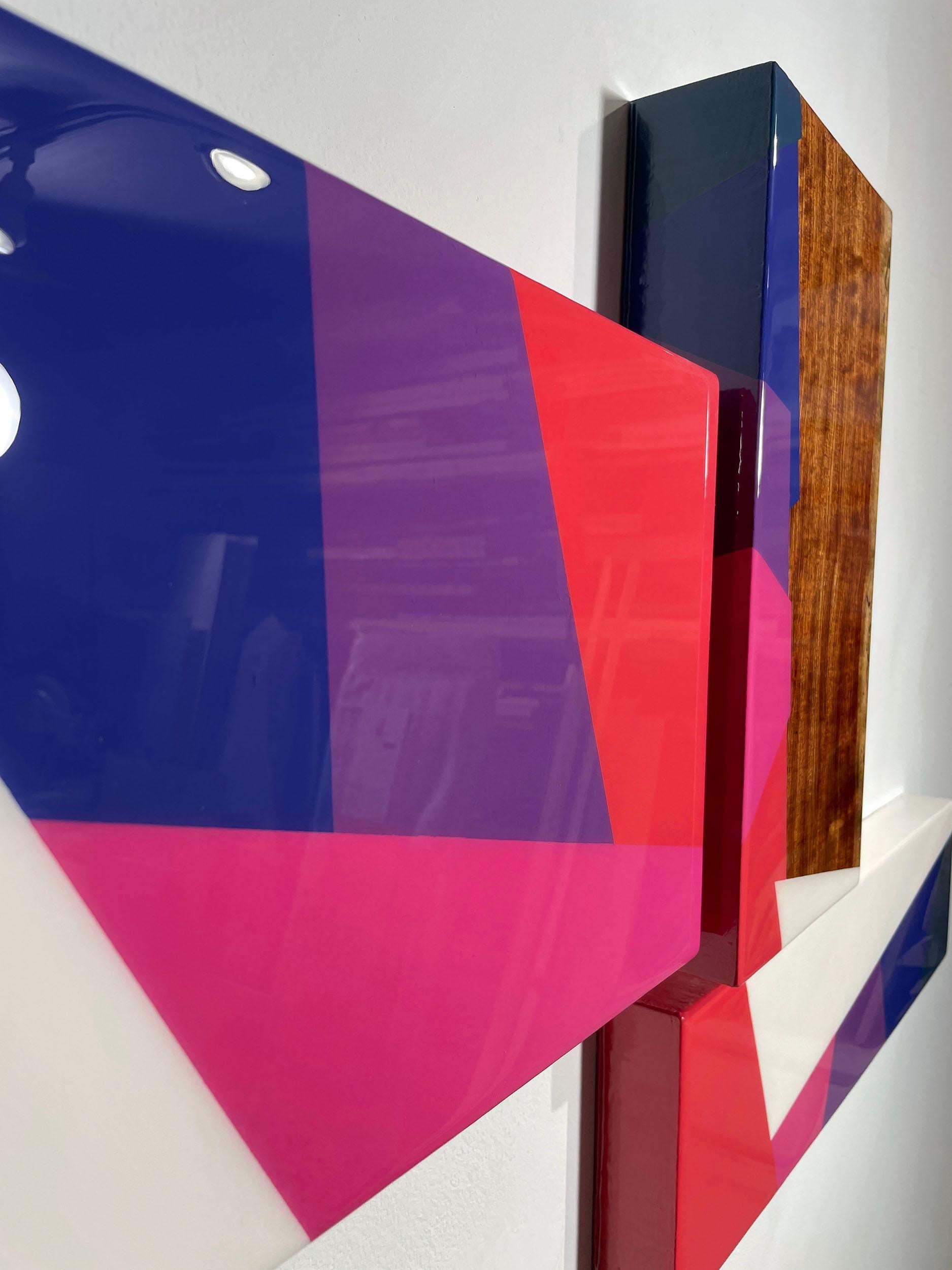 Puzzle #120: Large Colorful Geometric Abstract Wall Sculpture in Wood and Resin - Contemporary Painting by David E. Peterson