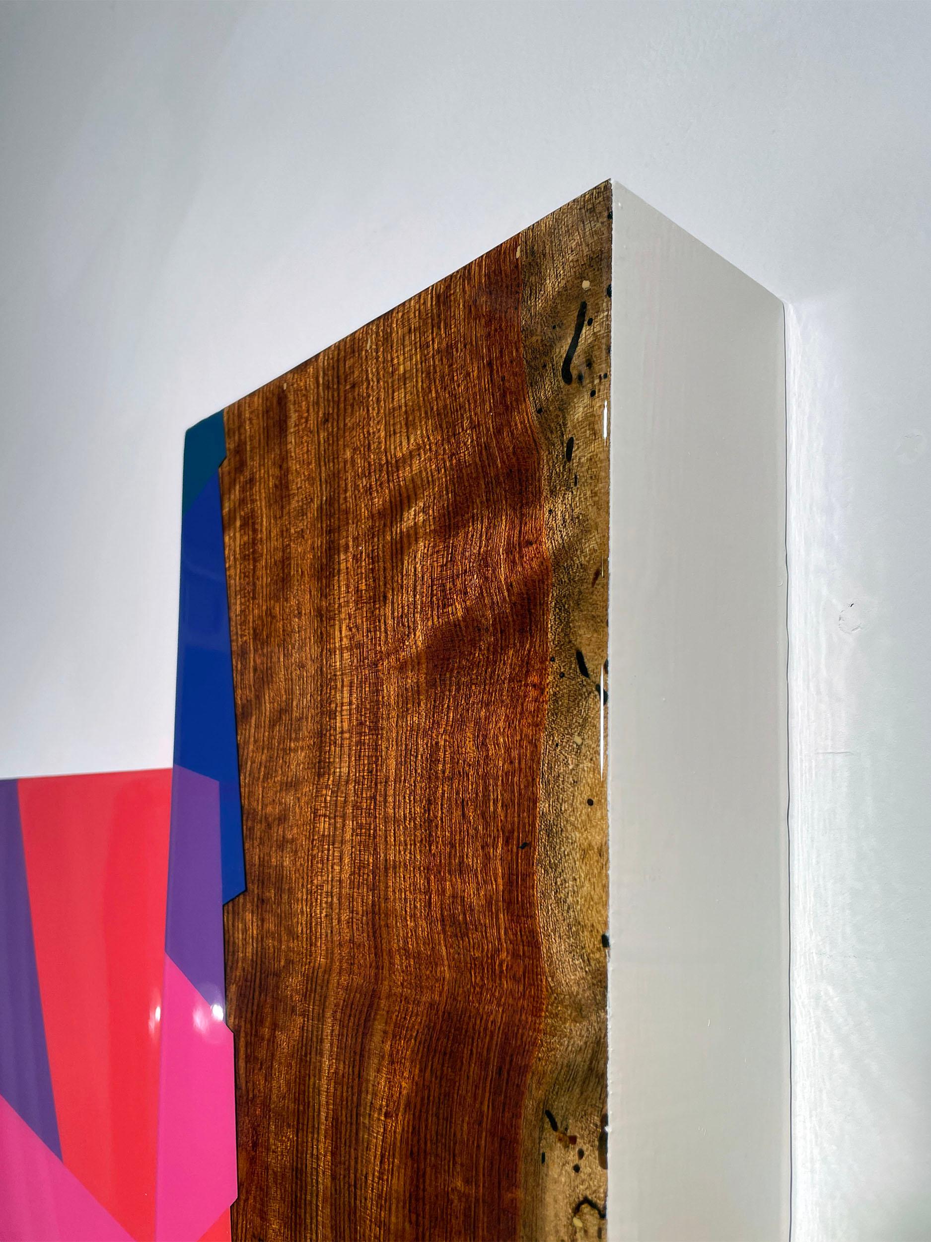 Puzzle #120: Large Colorful Geometric Abstract Wall Sculpture in Wood and Resin - Brown Abstract Painting by David E. Peterson