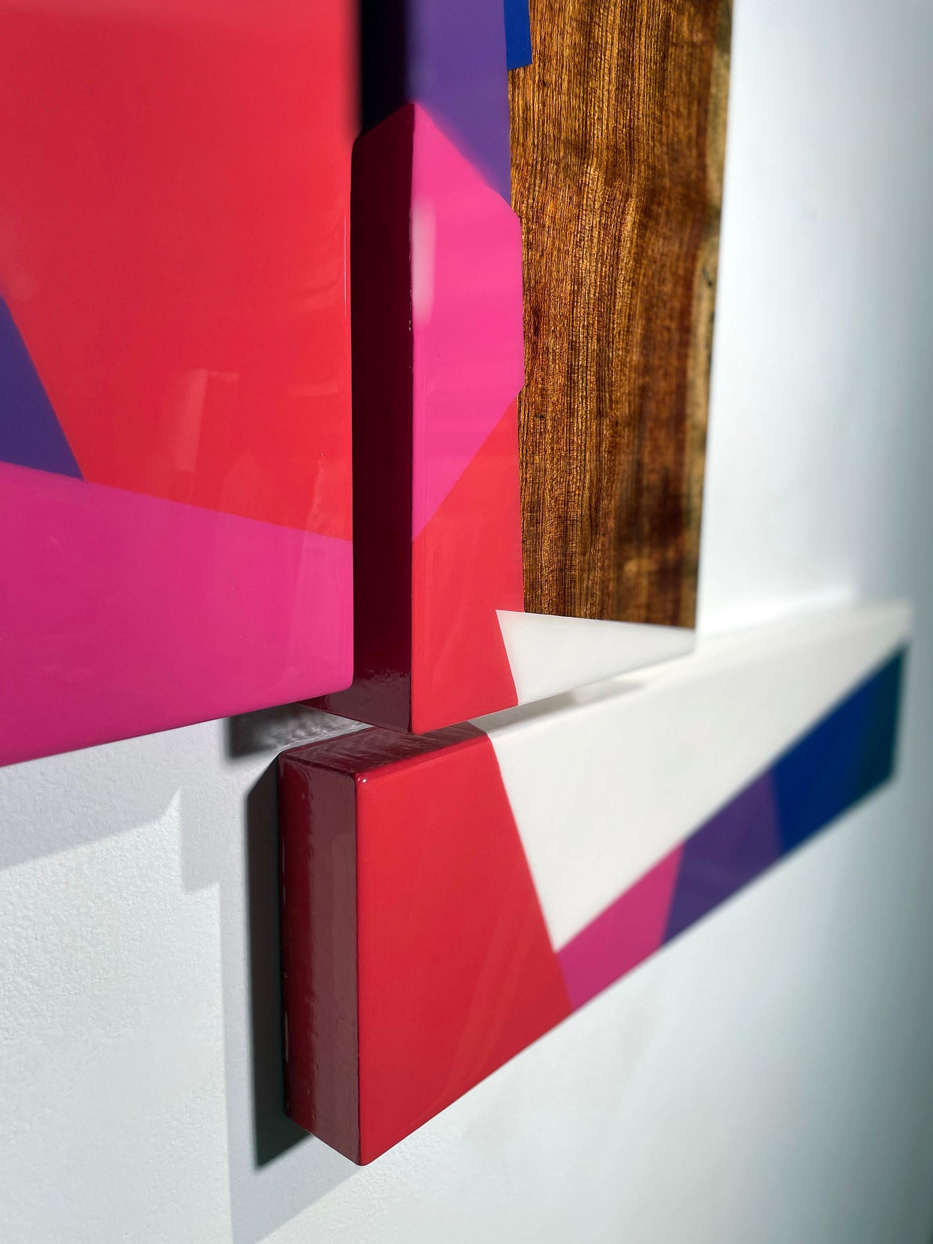 Puzzle #120: Large Colorful Geometric Abstract Wall Sculpture in Wood and Resin For Sale 1