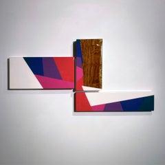 Puzzle #120: Gran escultura geométrica abstracta de pared, colorida, de madera y resina