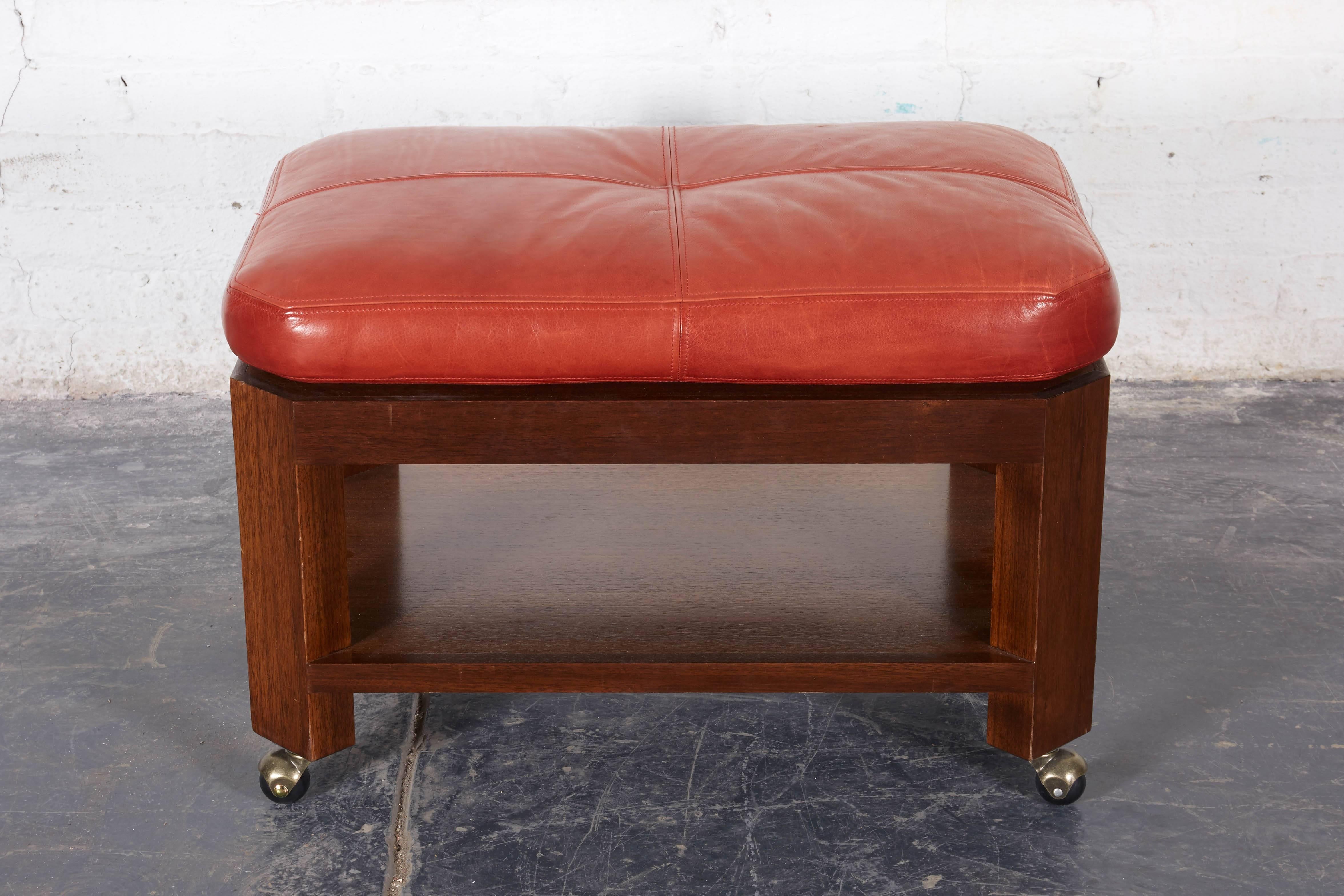 Georgian David Easton Brick Red Leather and Walnut Benches