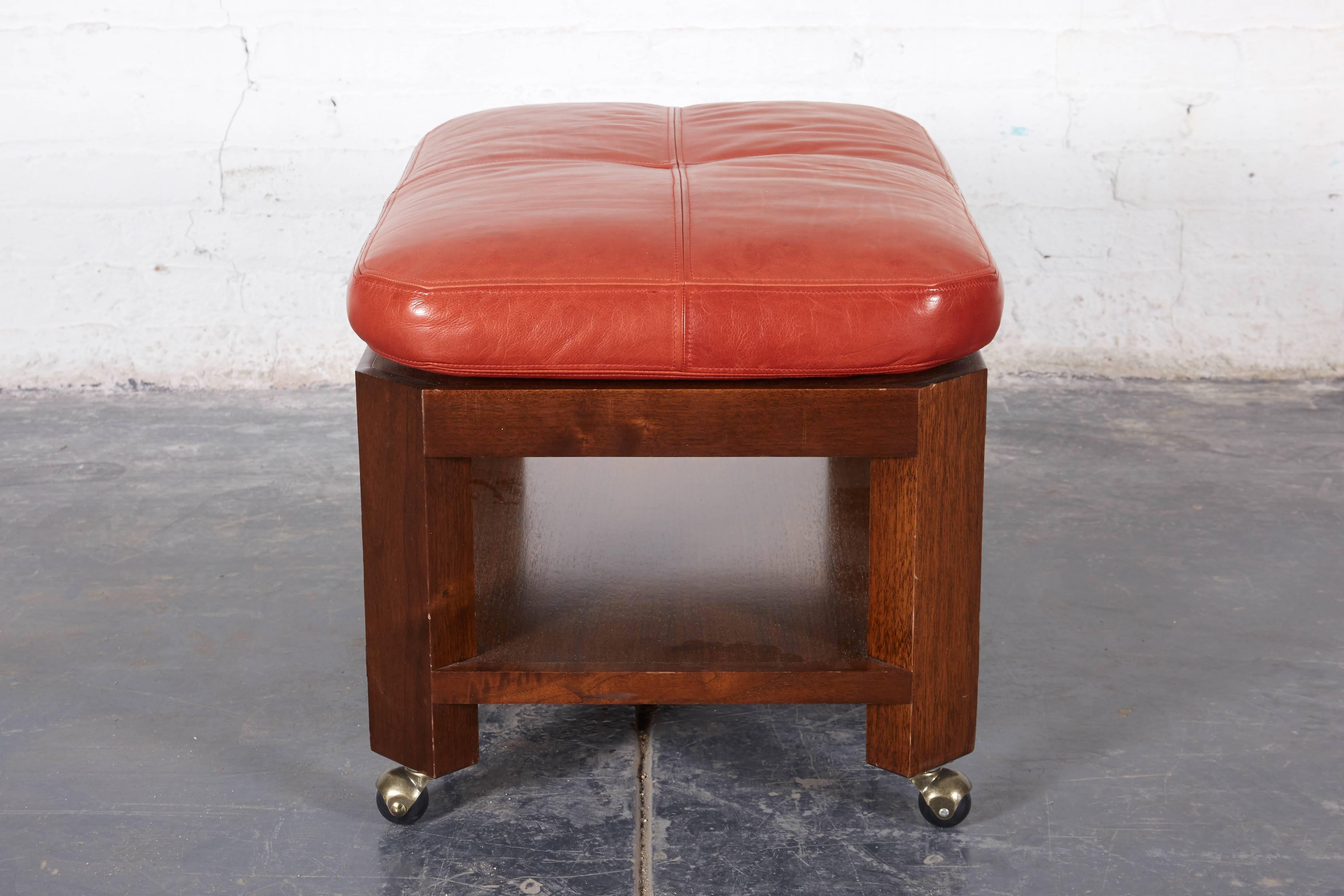 20th Century David Easton Brick Red Leather and Walnut Benches