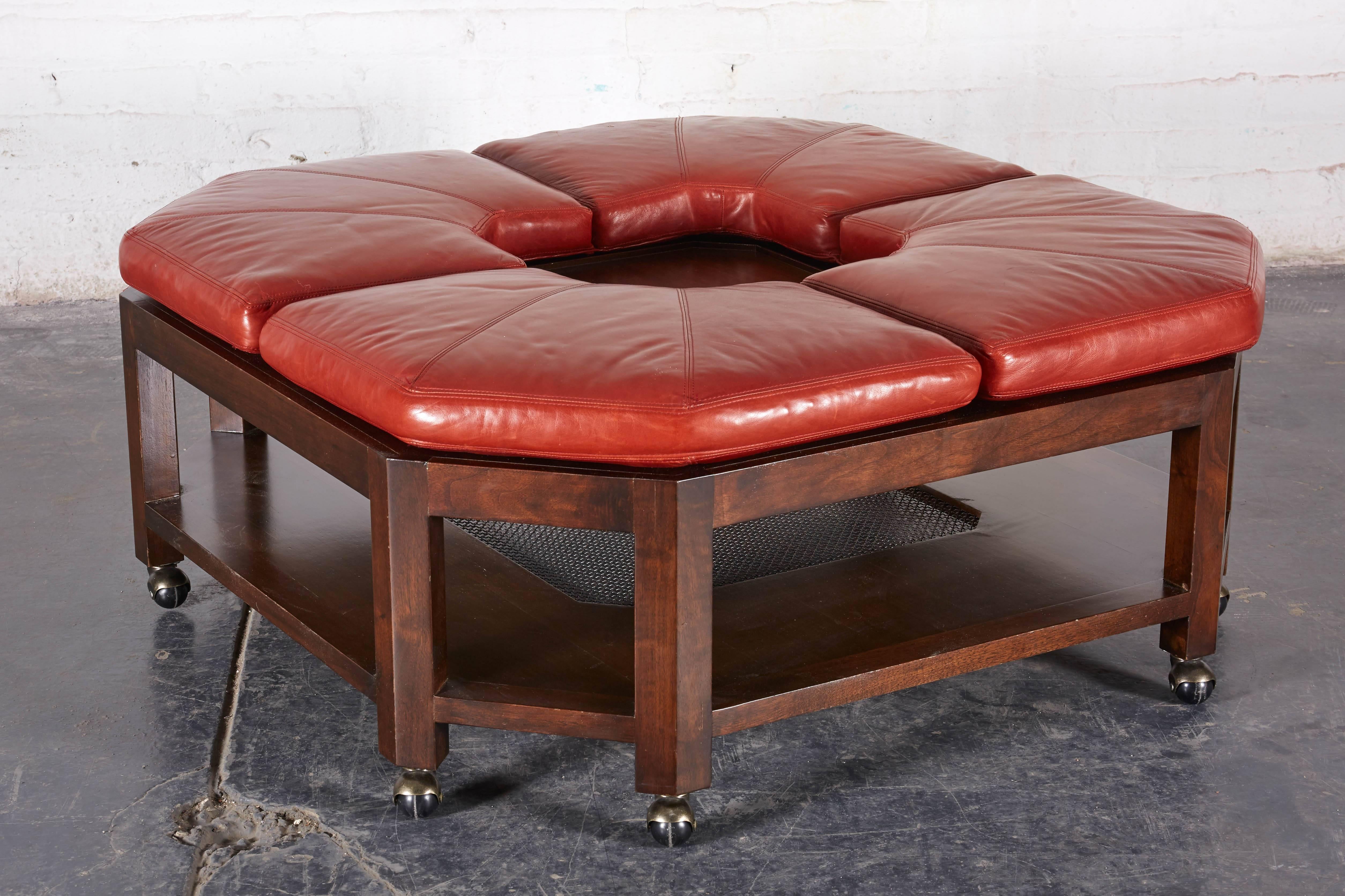 red leather square ottoman