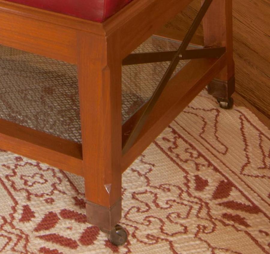 American David Easton Walnut and Red Leather Ottoman Coffee Table