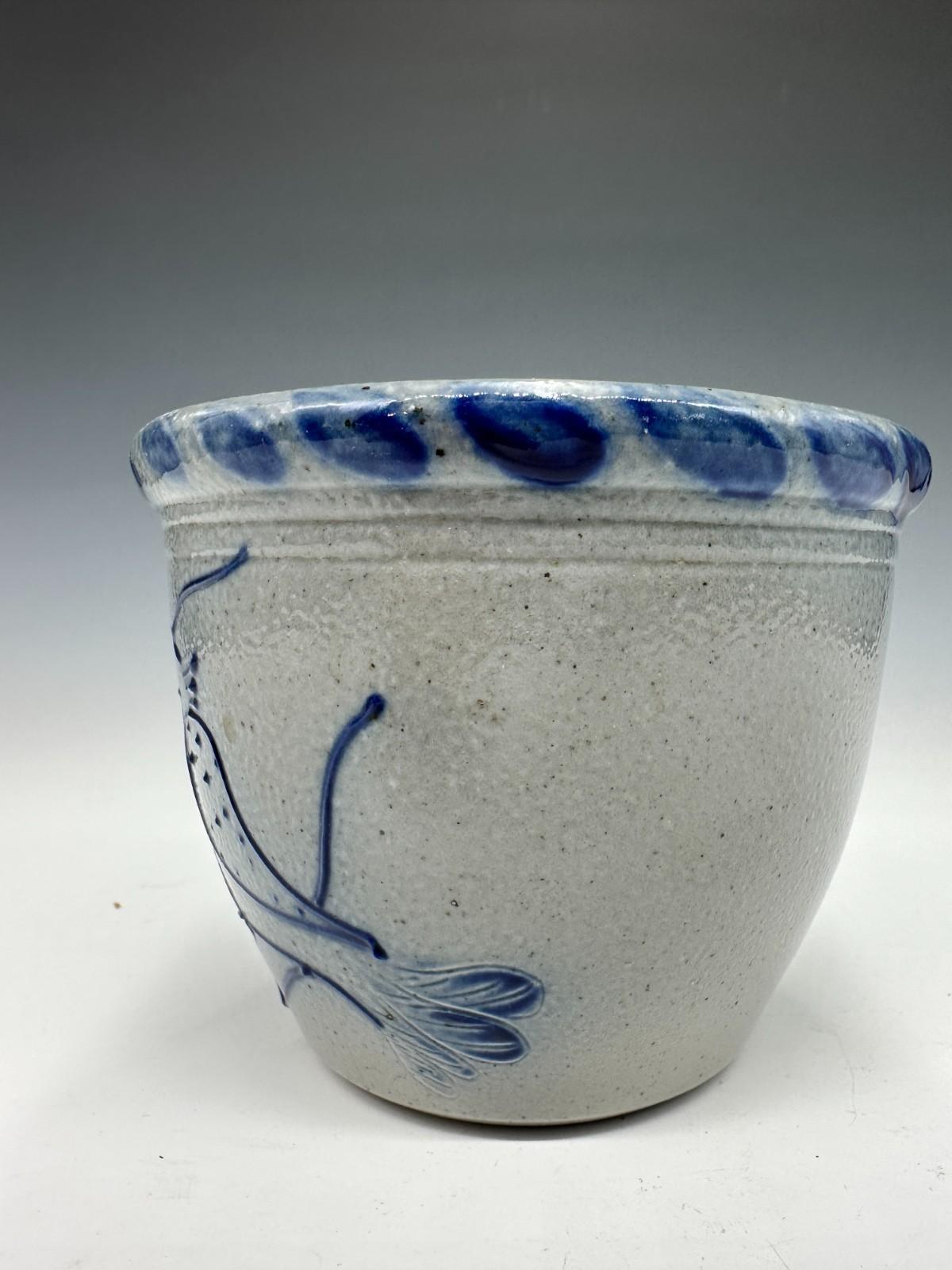 David Eldreth Stoneware Crock Vessel Cobalt Blue Bird, Folk Art Pottery In Excellent Condition For Sale In East Quogue, NY