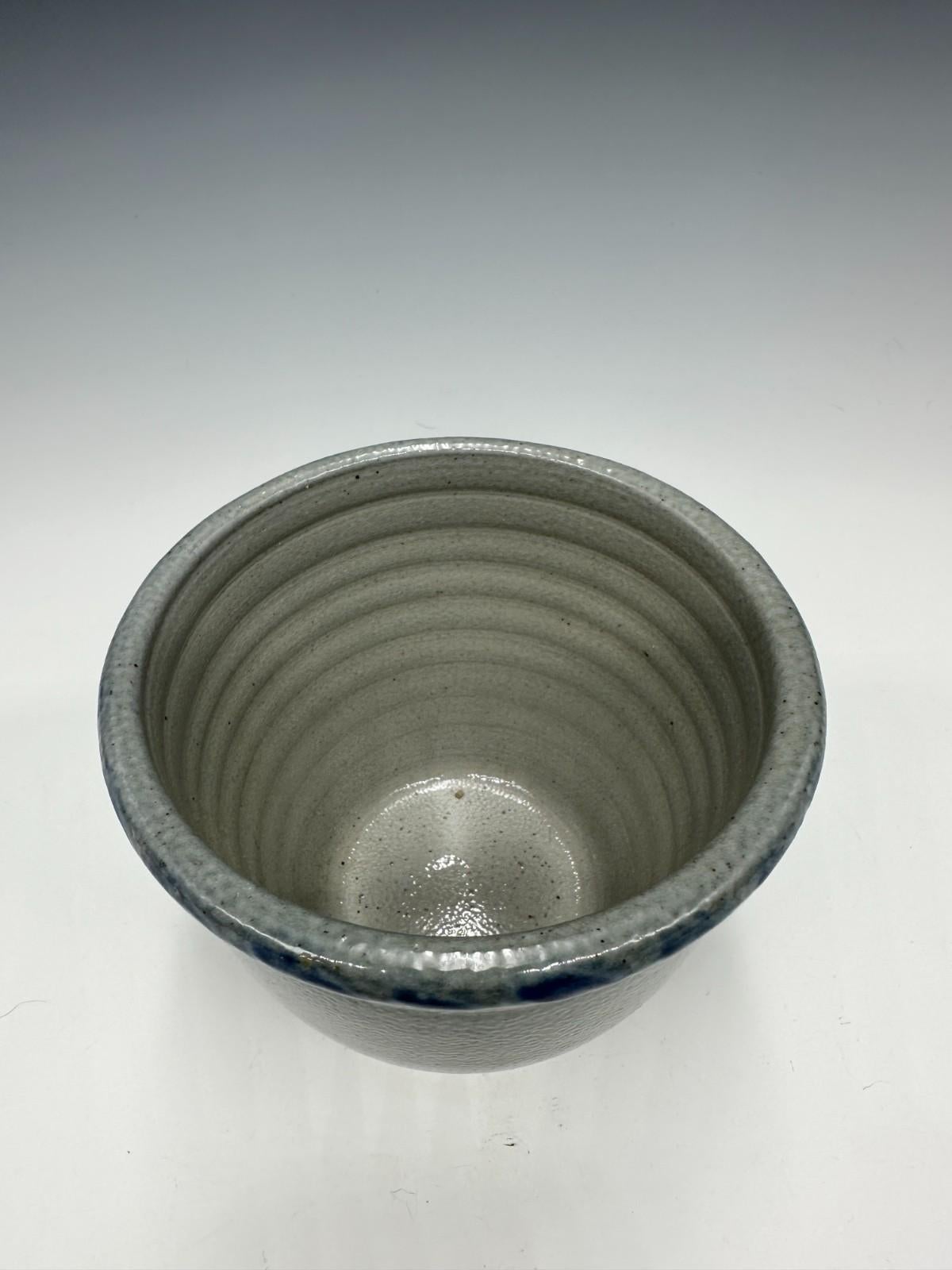 Ceramic David Eldreth Stoneware Crock Vessel Cobalt Blue Bird, Folk Art Pottery For Sale