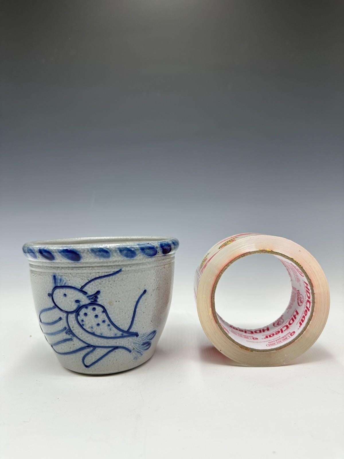 David Eldreth Stoneware Crock Vessel Cobalt Blue Bird, Folk Art Pottery For Sale 2