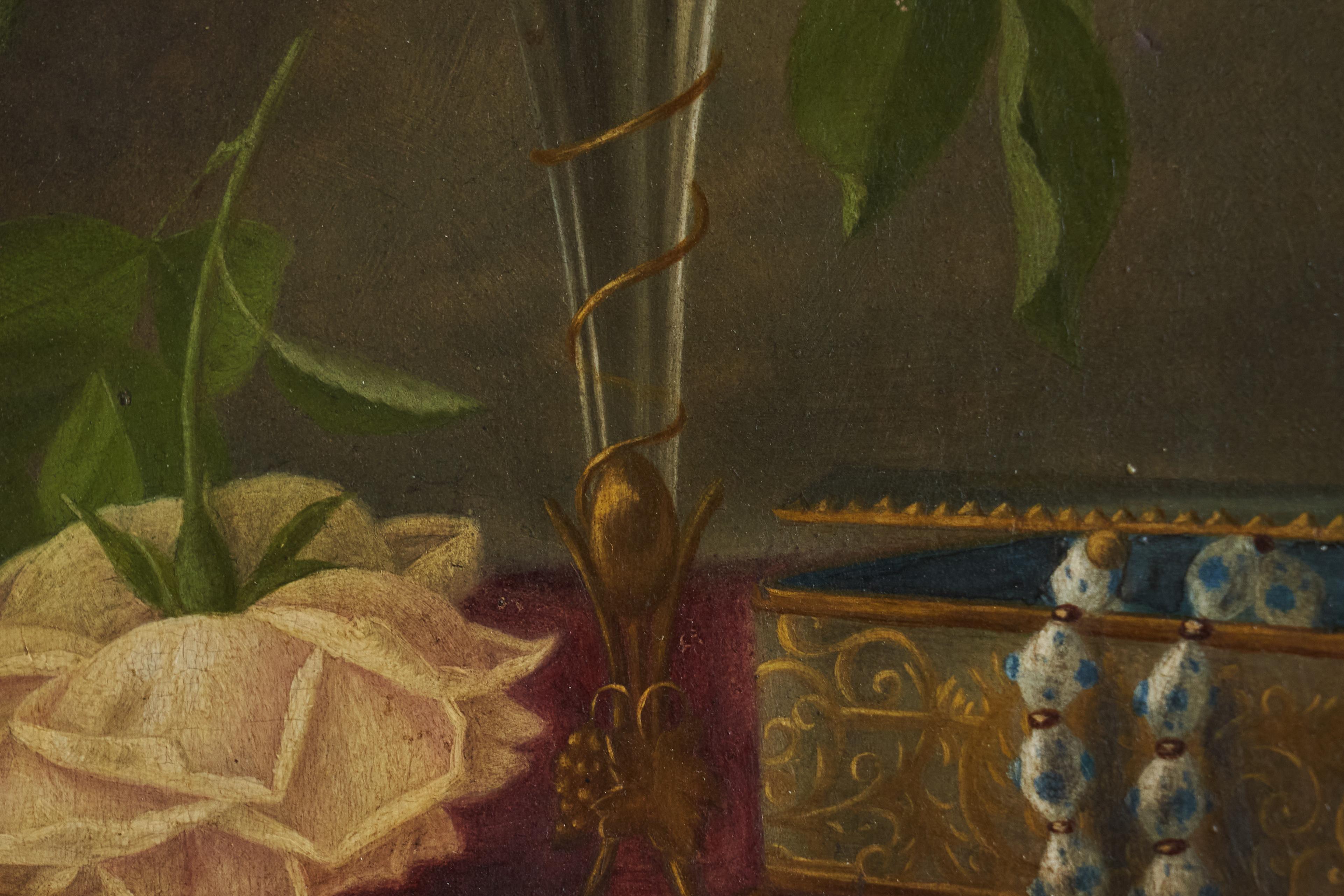 David Emile Joseph de Noter „Stillleben mit Rosen“, Ölgemälde auf Tafel, 19. Jahrhundert im Angebot 3
