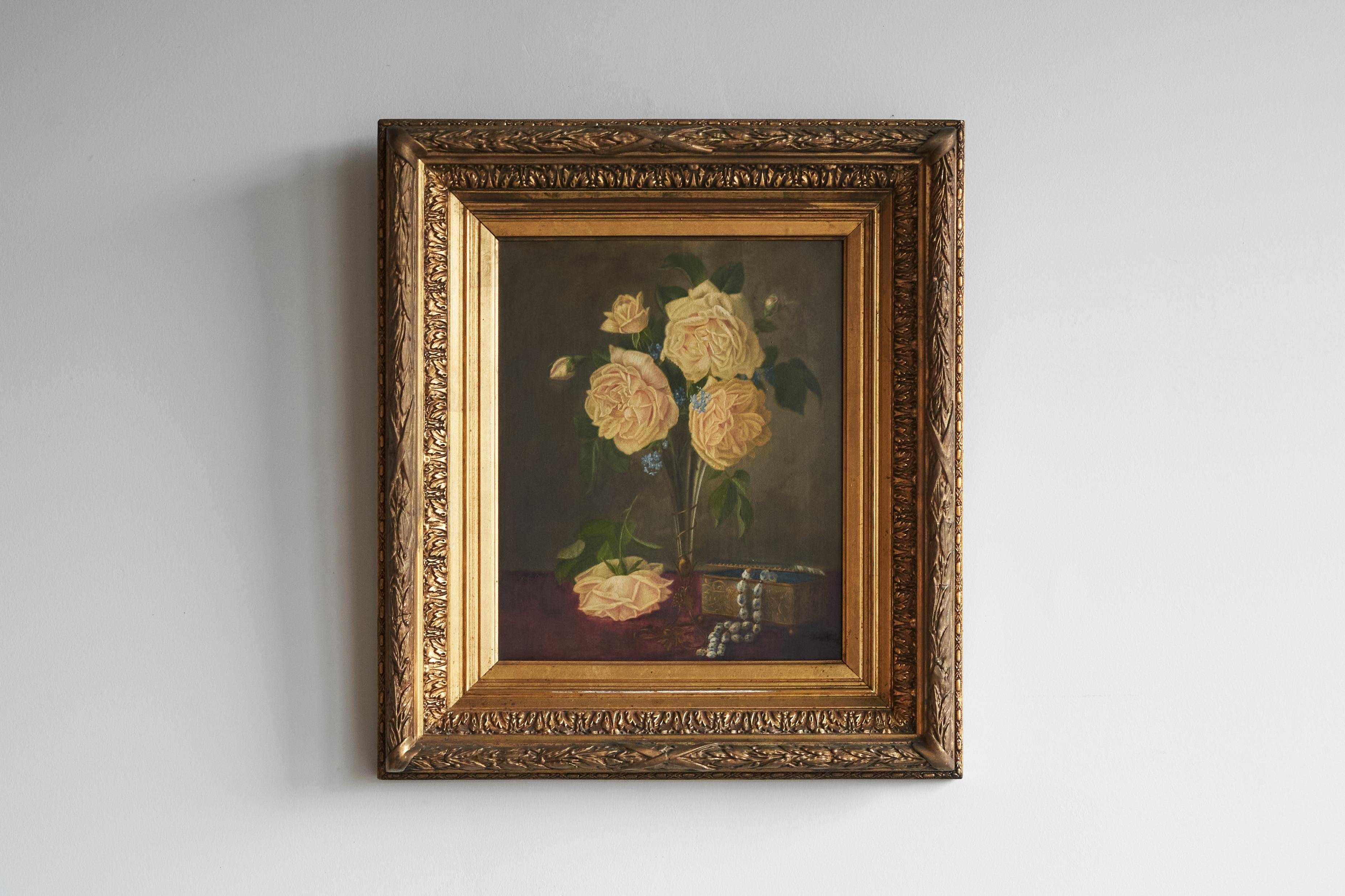 David Emile Joseph de Noter 'Stillleben mit Rosen' Öl auf Tafel Belgien Mitte 19.

Ein Stillleben mit Rosen und Schmuck von dem berühmten belgischen Maler David Emile Joseph de Noter (1818 oder 1825-1892).

Wunderbar detailliert und gut bemalt. Mit