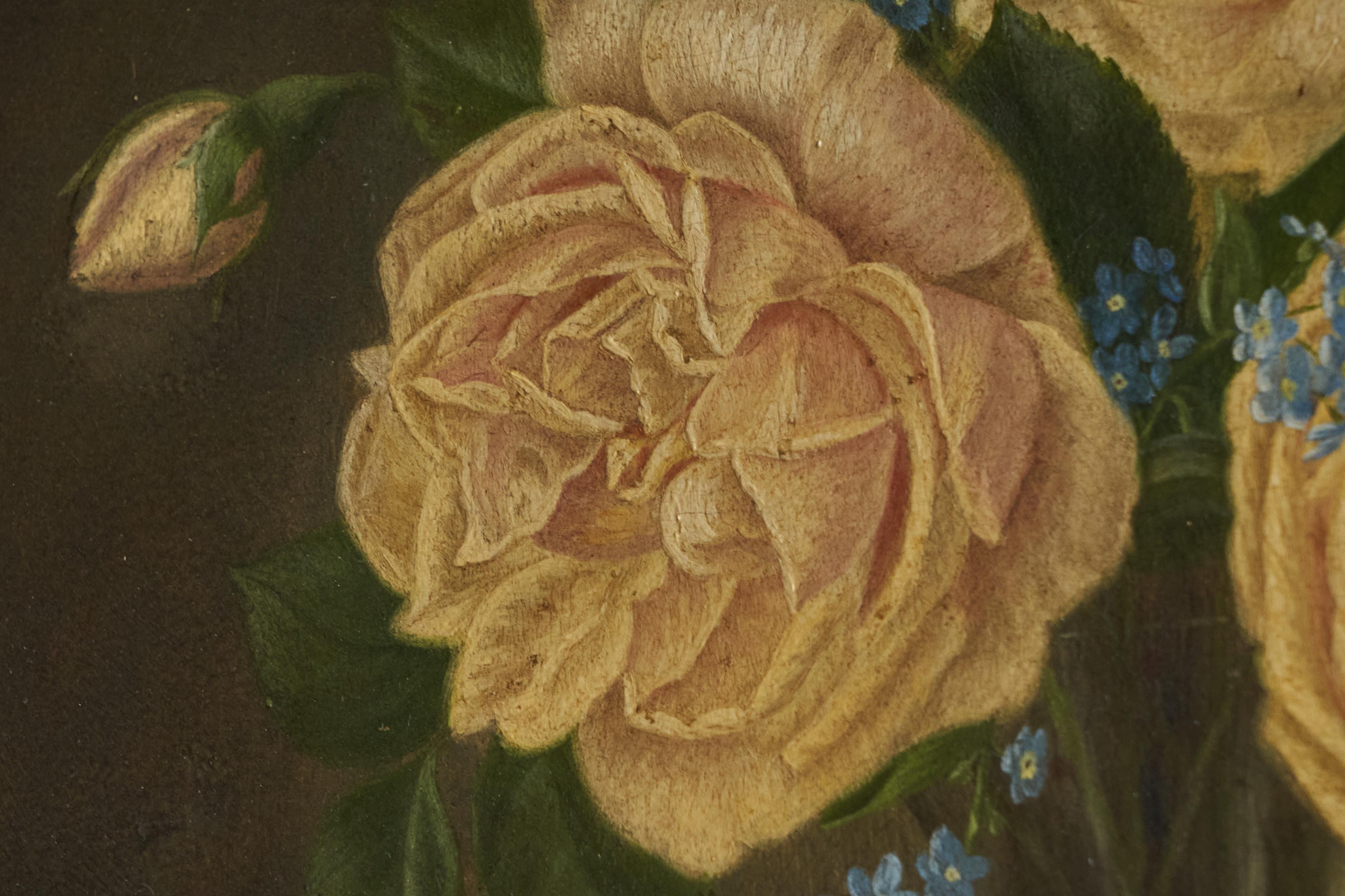 David Emile Joseph de Noter „Stillleben mit Rosen“, Ölgemälde auf Tafel, 19. Jahrhundert (Romantik) im Angebot