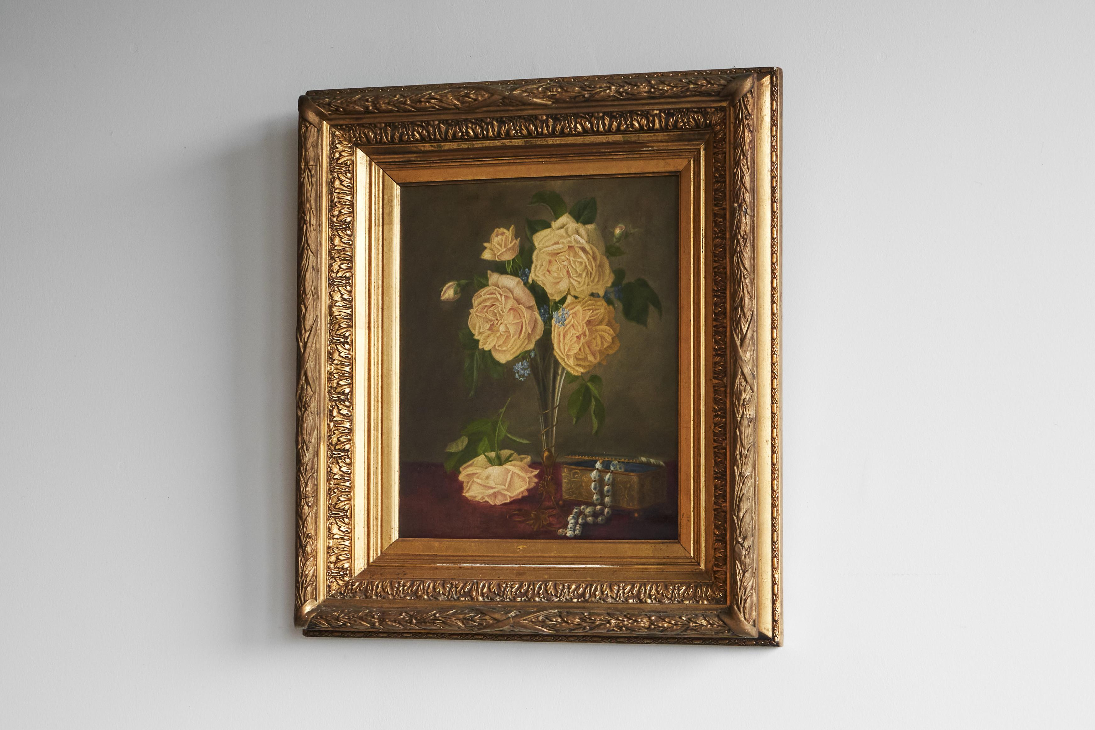 David Emile Joseph de Noter „Stillleben mit Rosen“, Ölgemälde auf Tafel, 19. Jahrhundert (Belgisch) im Angebot