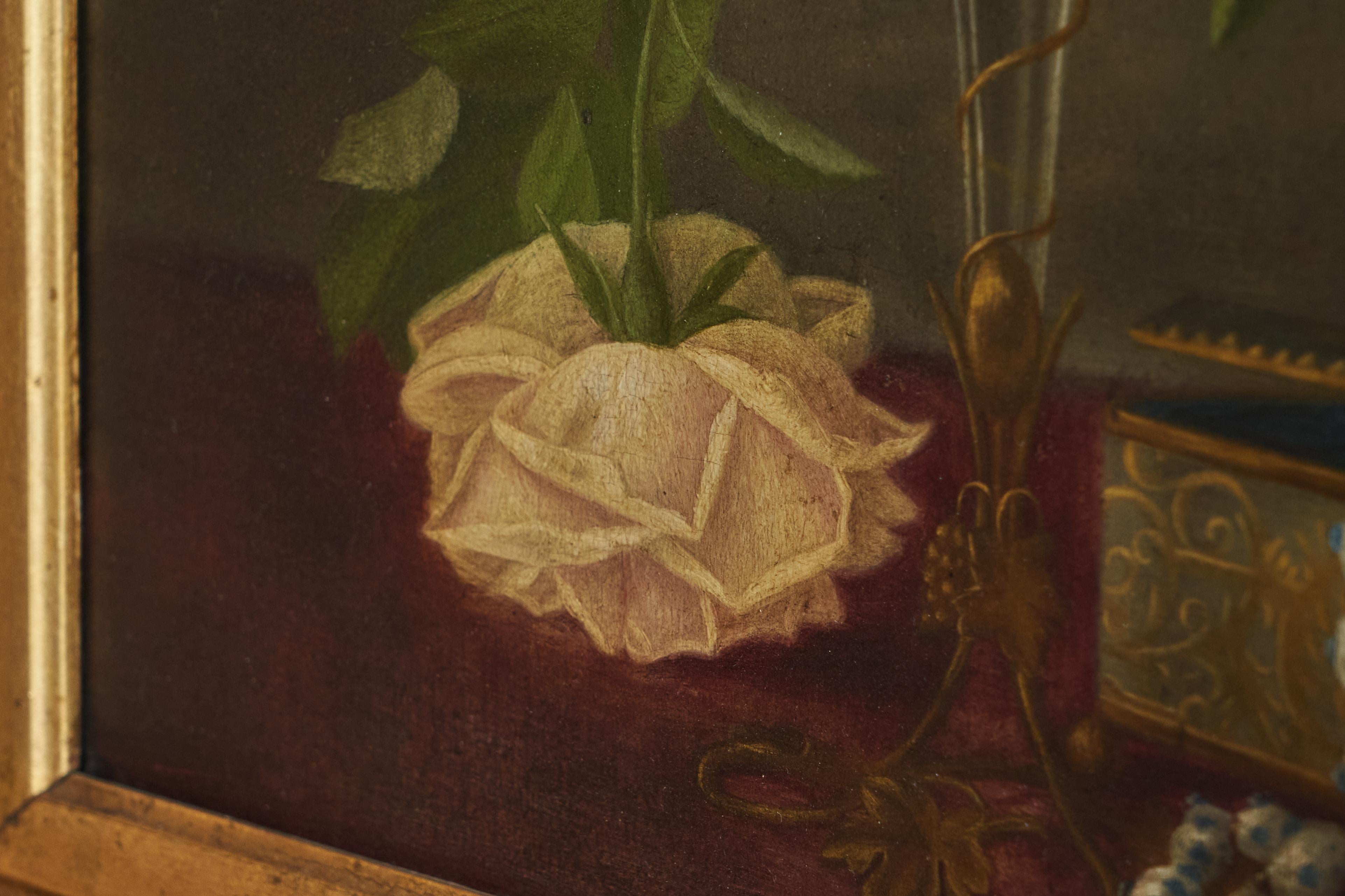 David Emile Joseph de Noter „Stillleben mit Rosen“, Ölgemälde auf Tafel, 19. Jahrhundert (Holz) im Angebot