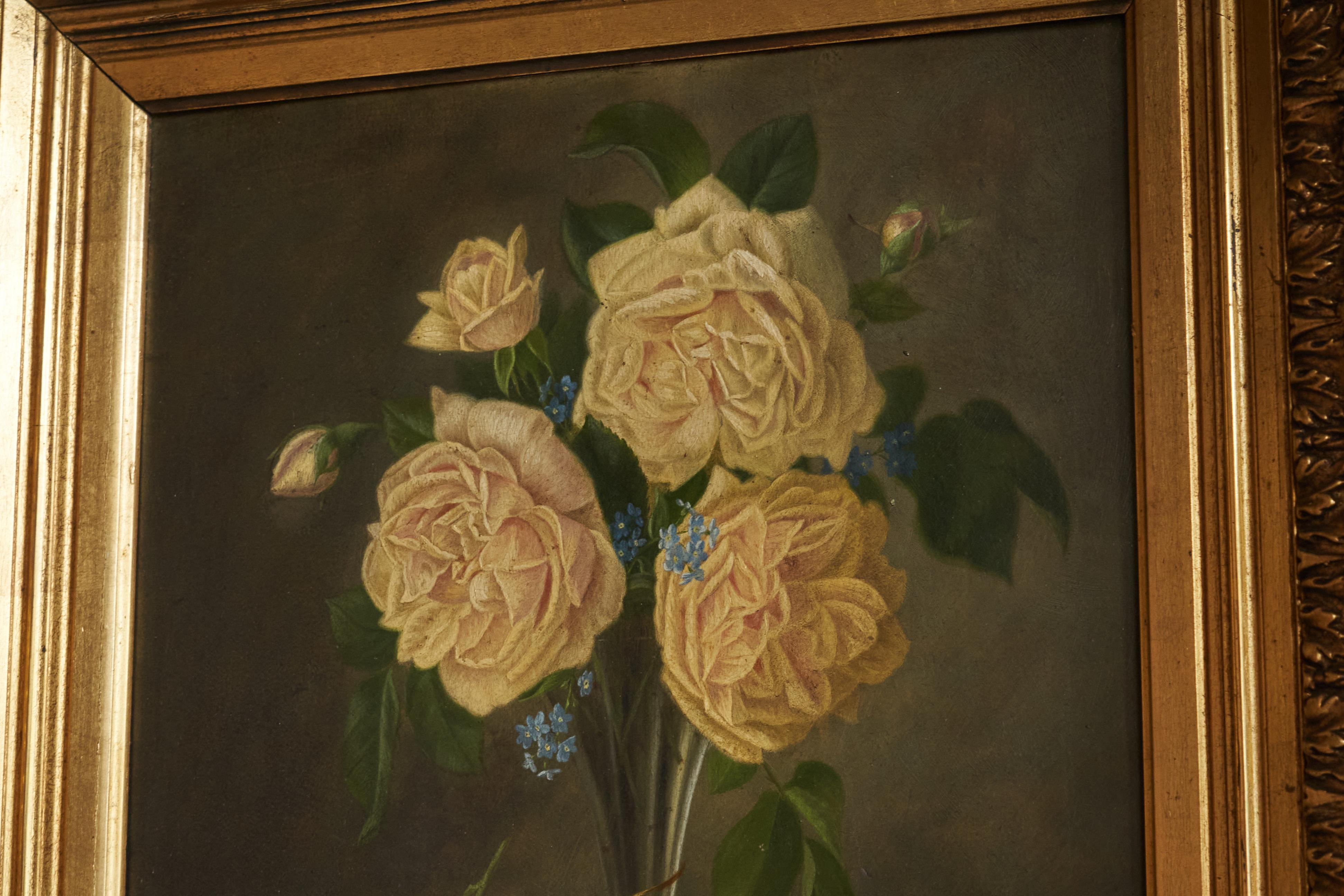 David Emile Joseph de Noter „Stillleben mit Rosen“, Ölgemälde auf Tafel, 19. Jahrhundert im Angebot 1