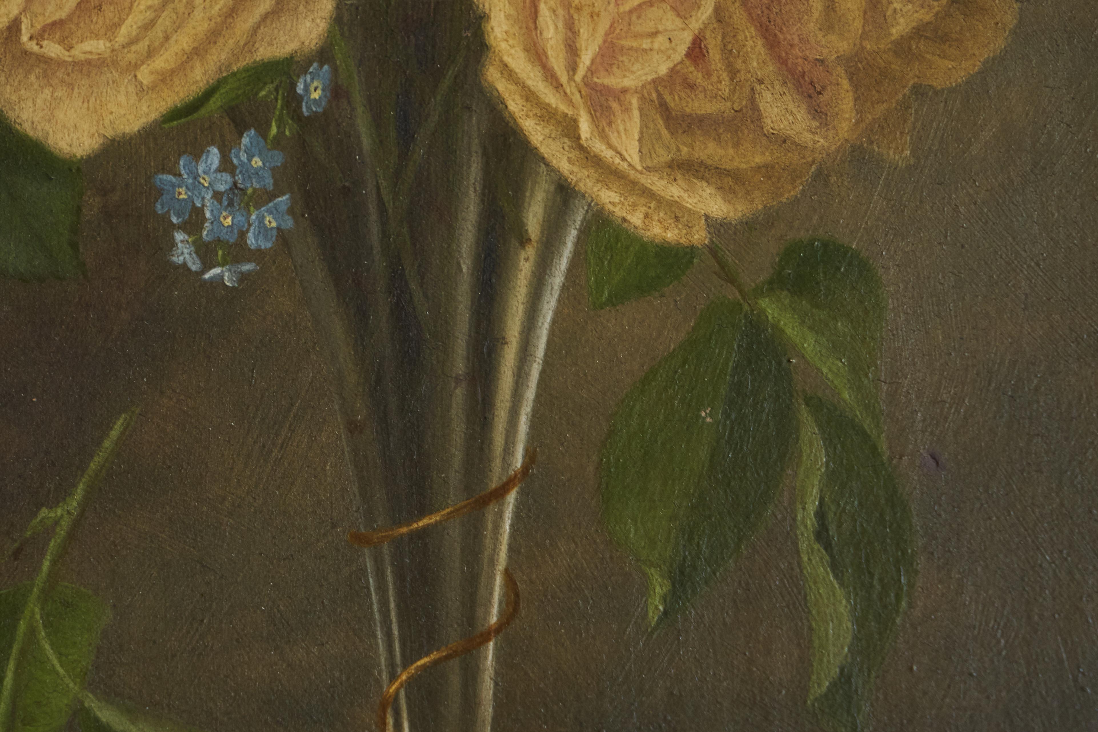 David Emile Joseph de Noter „Stillleben mit Rosen“, Ölgemälde auf Tafel, 19. Jahrhundert im Angebot 2