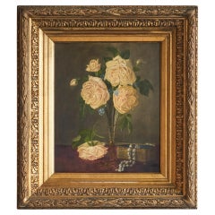 David Emile Joseph de Noter 'Still Life with Roses' Oil on Panel 19th Century