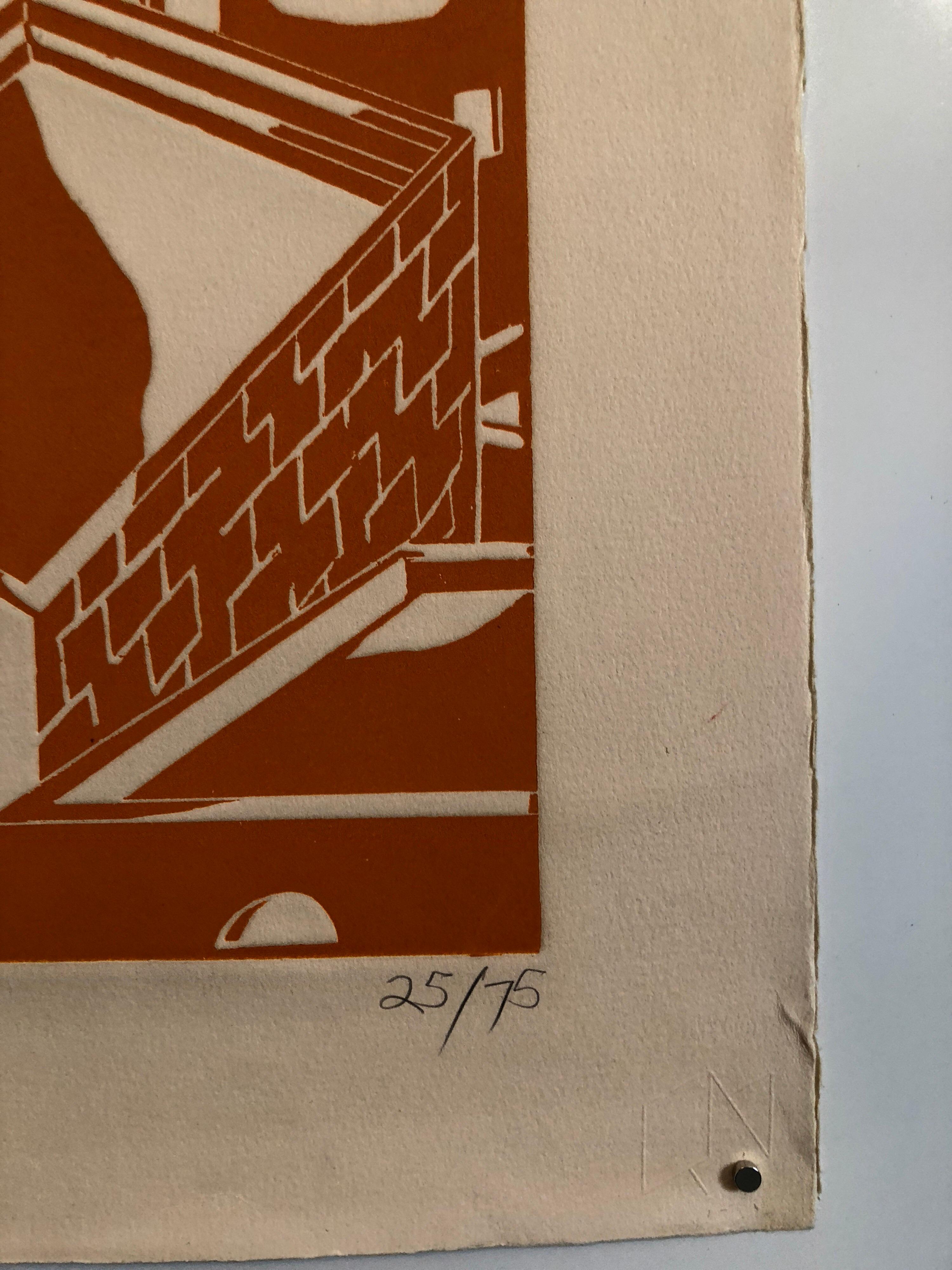 Tejados de Jerusalén, Grabado en relieve, Escuela de Bezalel, Héroe de la Guerra de Yom Kippur - Print de David Erez