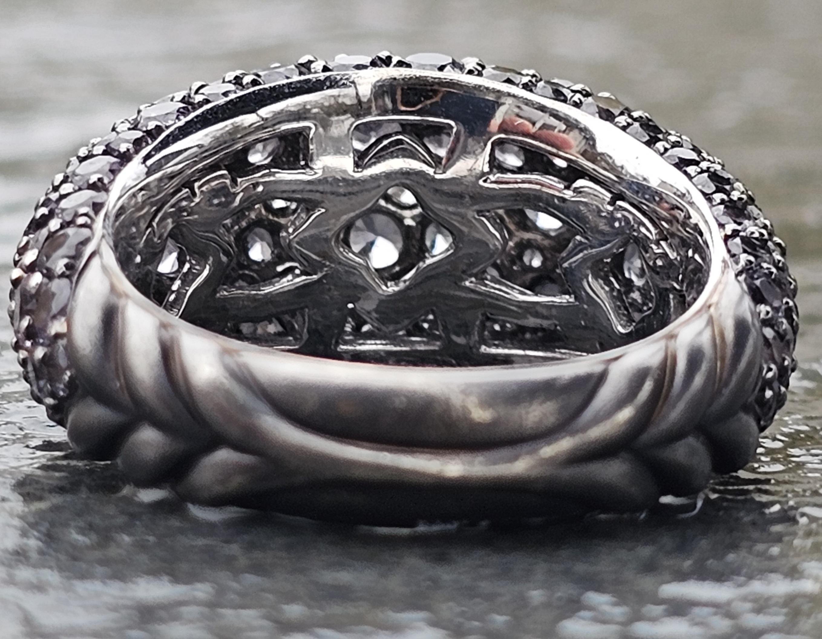 David Yurman - Anello in oro bianco 18k con granato a pavé sz 6 - 11g in vendita 1