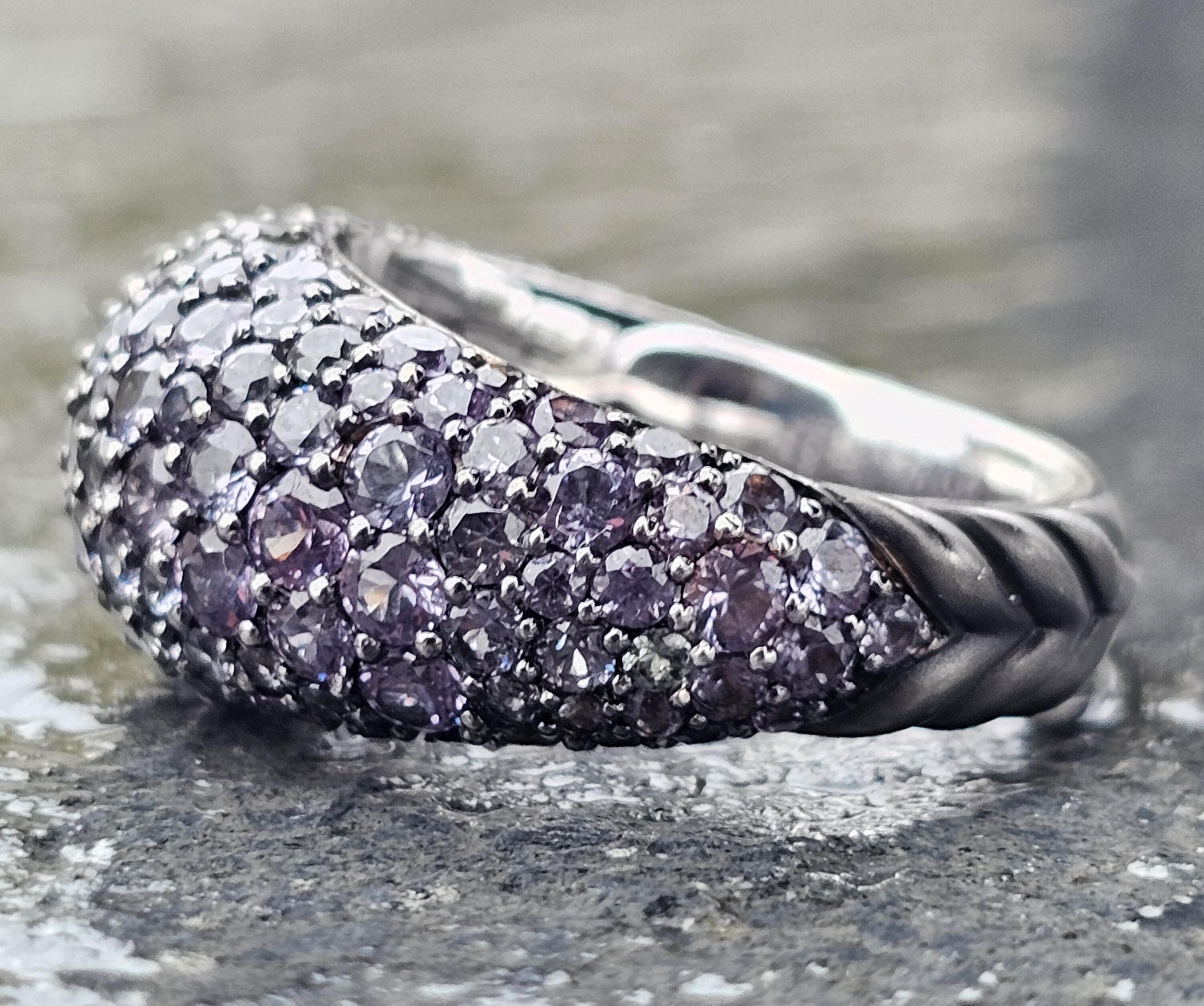 David Yurman - Anello in oro bianco 18k con granato a pavé sz 6 - 11g in vendita 2