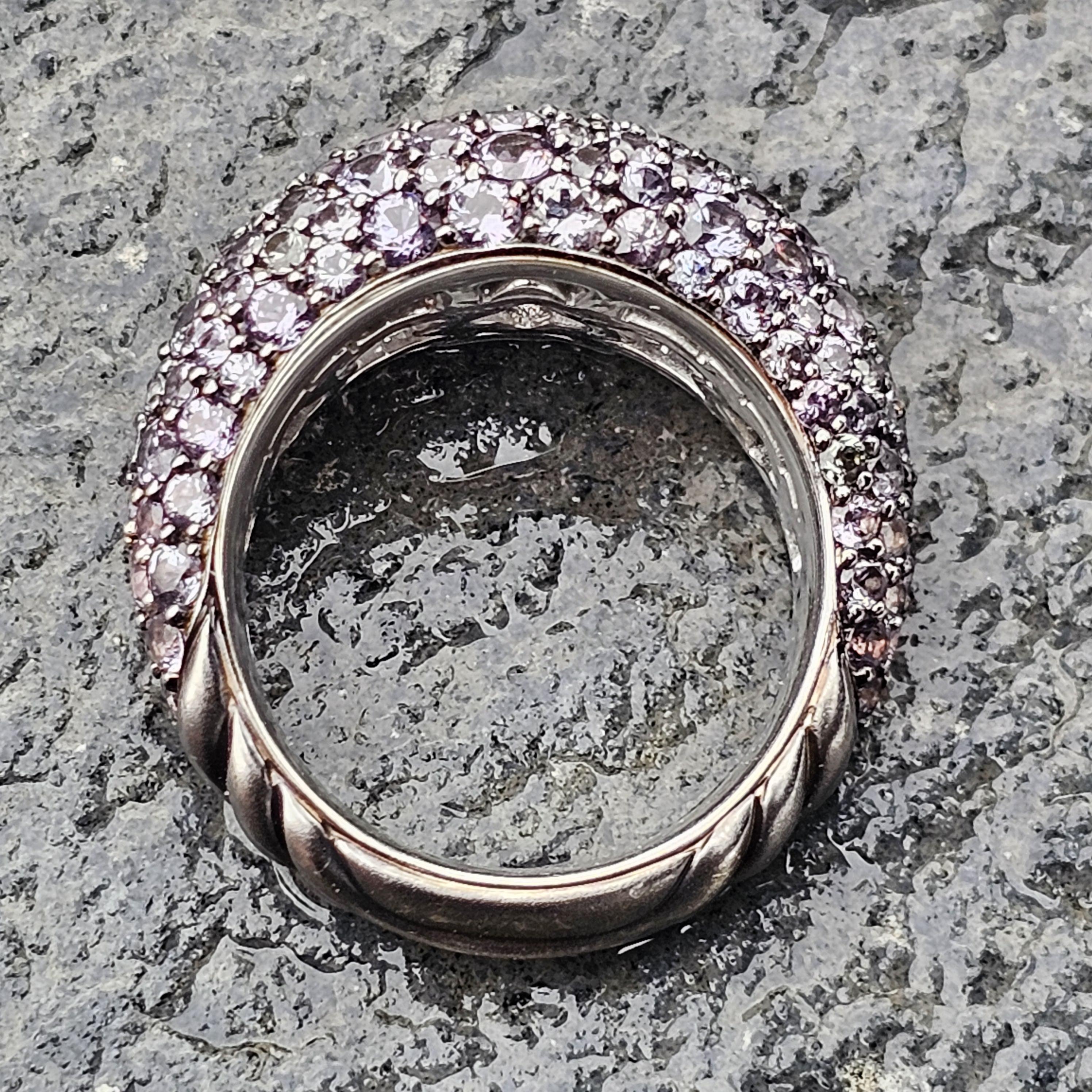 David Yurman - Anello in oro bianco 18k con granato a pavé sz 6 - 11g in vendita 3