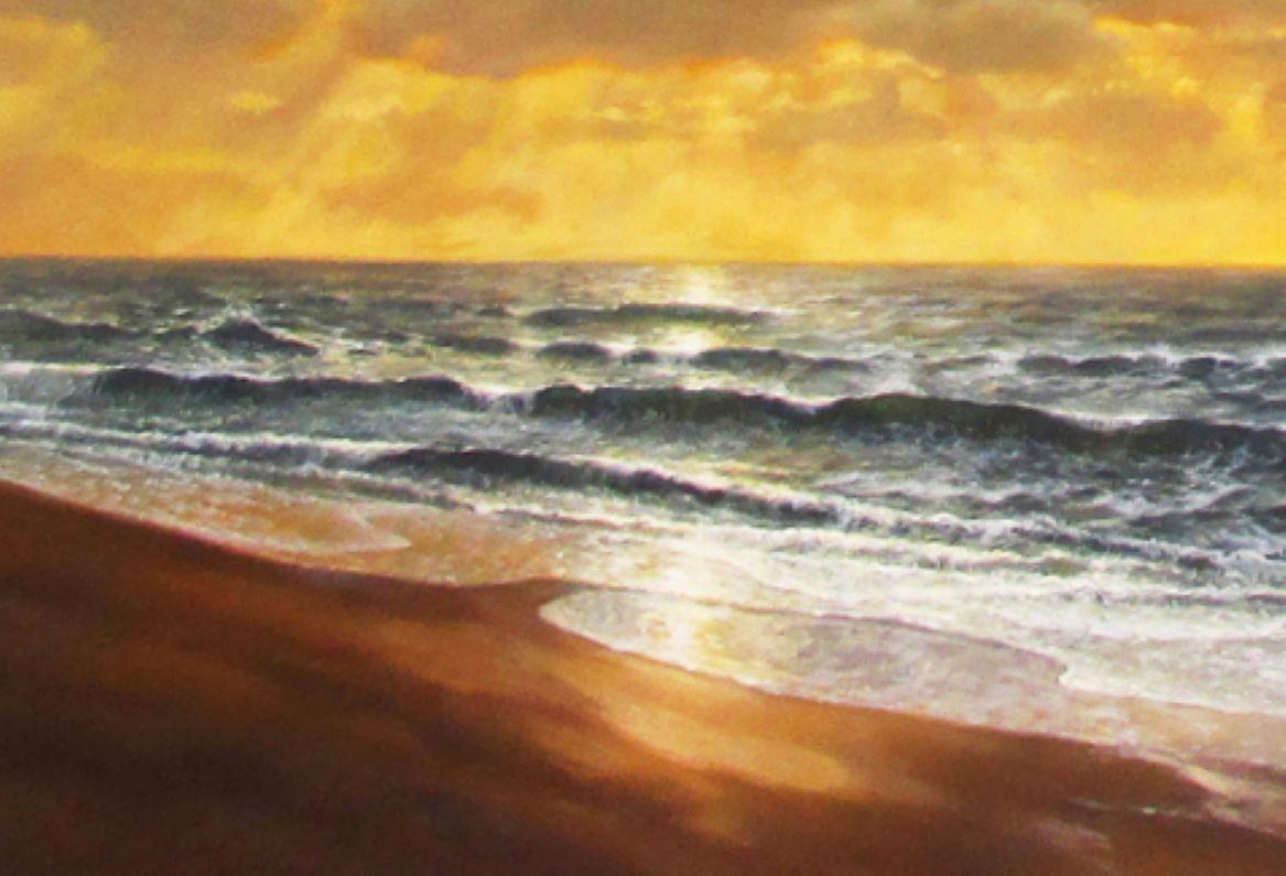 Marea mattutina, paesaggio marino realistico originale 39X47 - Landscape Painting Marrone di David F. Henderson