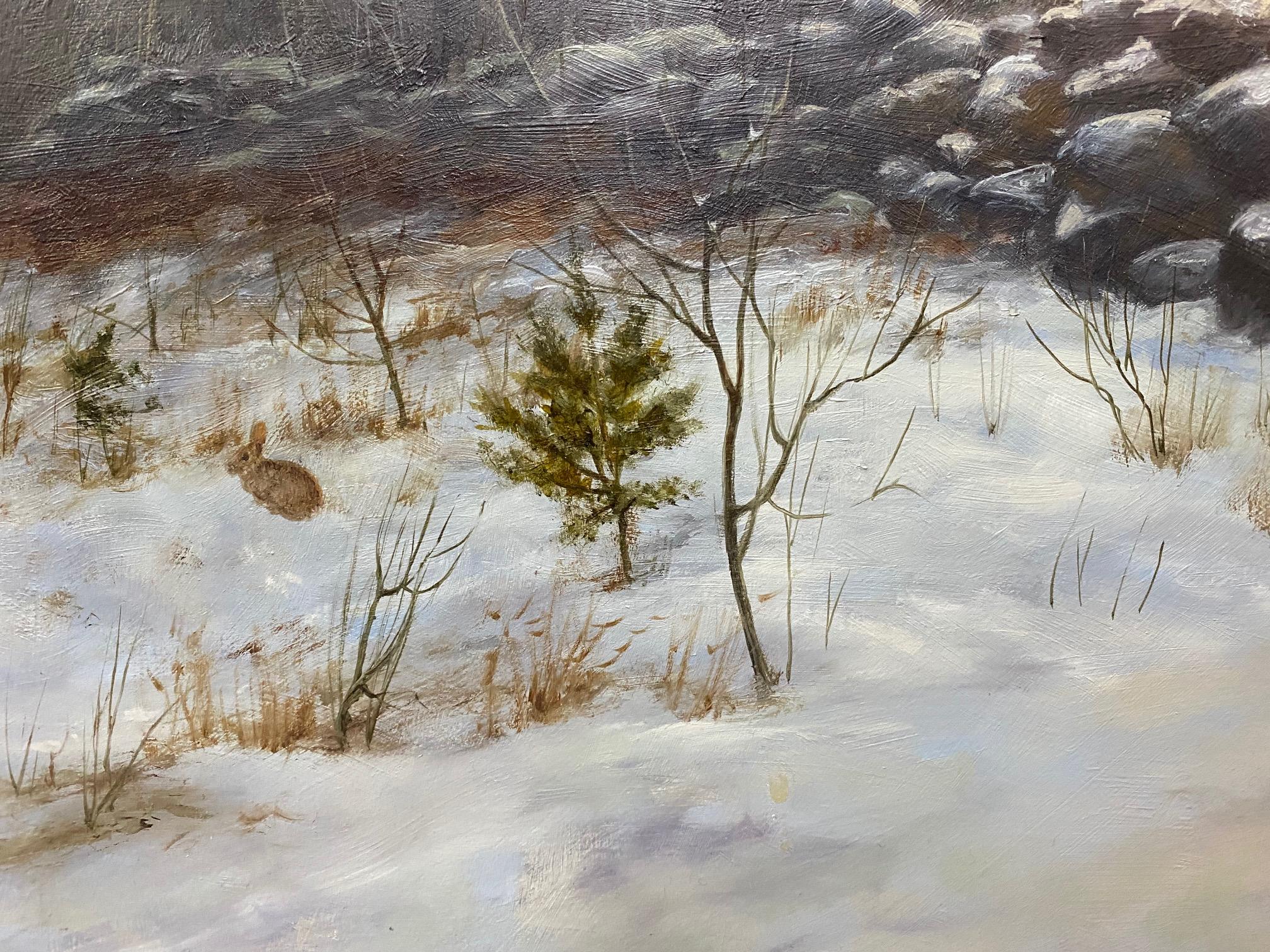Winter in New England, original realist landscape For Sale 4