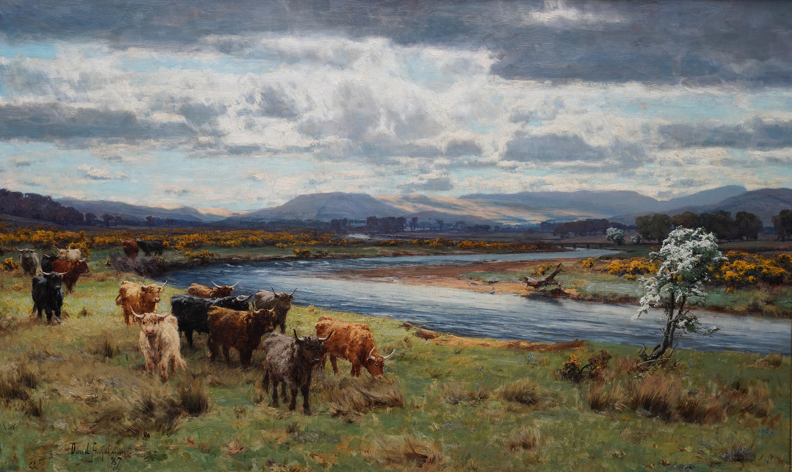 Mayday on the Annan – schottisches viktorianisches Kunstlandschaftsgemälde, Ölgemälde, Schottland – Painting von David Farquharson 