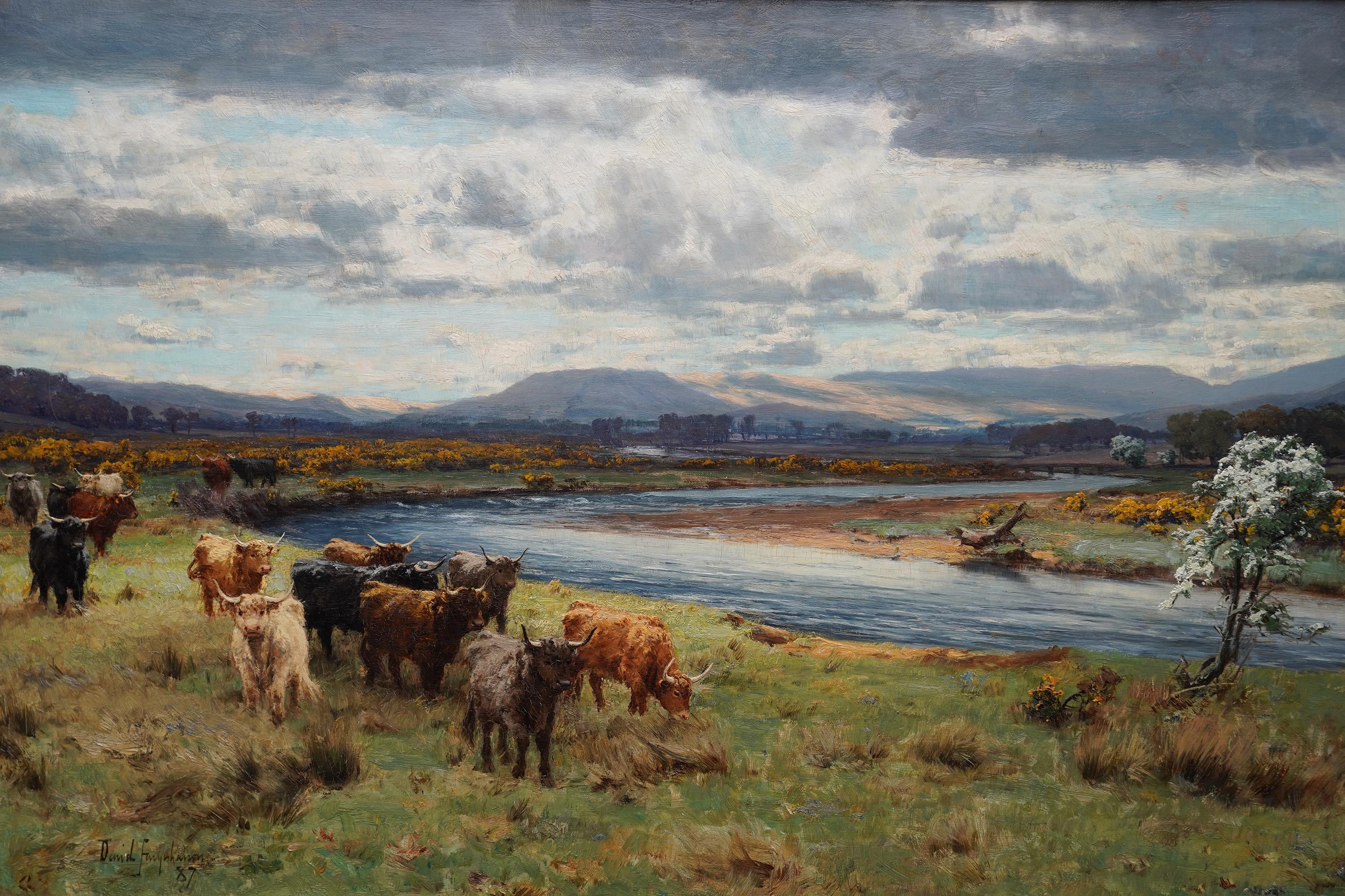 Mayday on the Annan – schottisches viktorianisches Kunstlandschaftsgemälde, Ölgemälde, Schottland (Impressionismus), Painting, von David Farquharson 