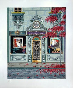 LAUTREAMONTS Signed Serigraph, Luxury Storefront, Filigree Door, Klimt Nudes