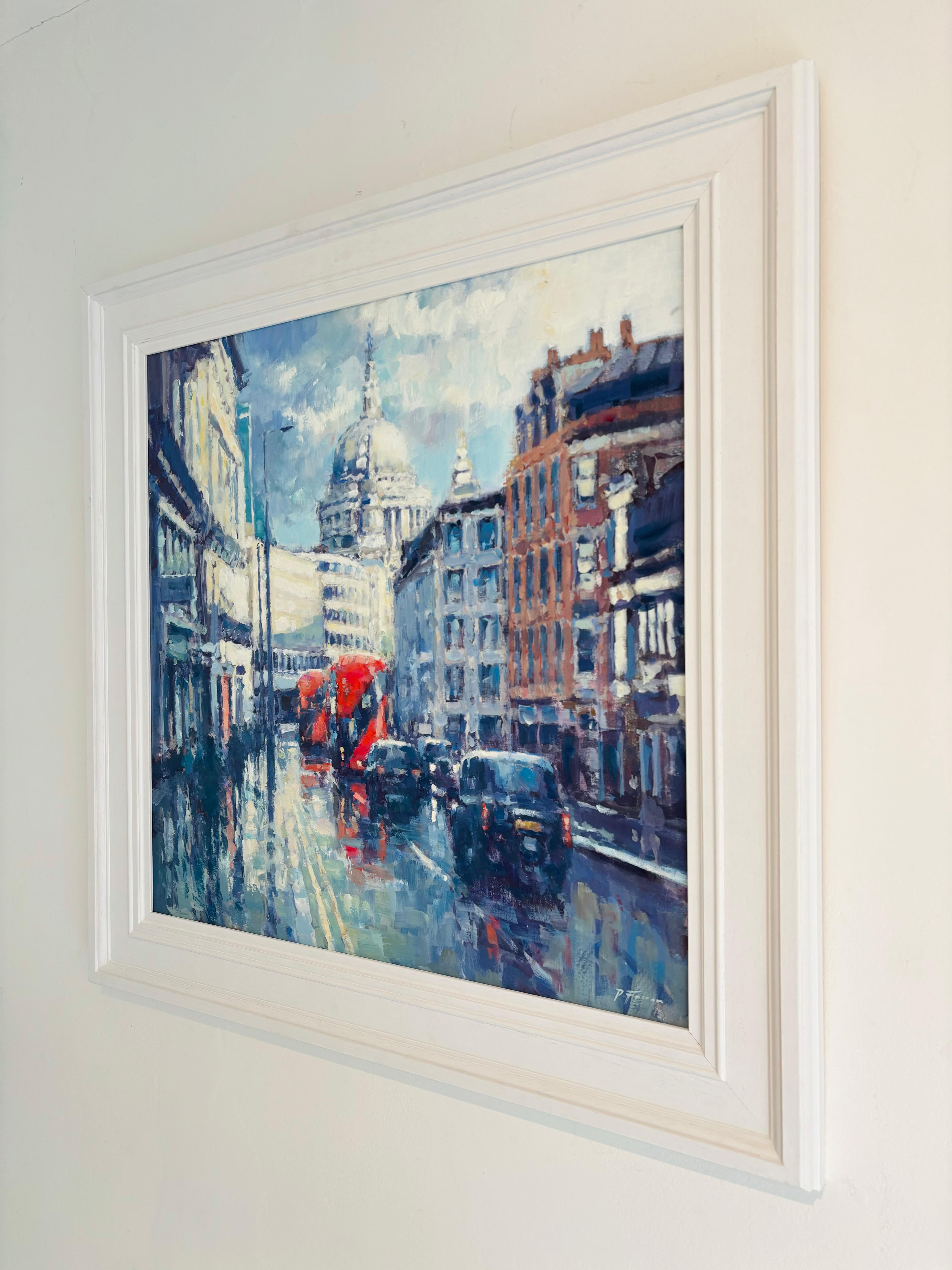 Afternoon, Fleet Street - pintura original impresionista de un paisaje urbano de Londres - Painting Impresionista de David Farren