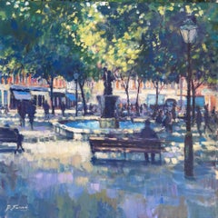 David Farren - Afternoon Pause, Sloane Square- original impressionism London cityscape painting Afternoon Pause, Sloane Square- original impressionism London cityscape painting