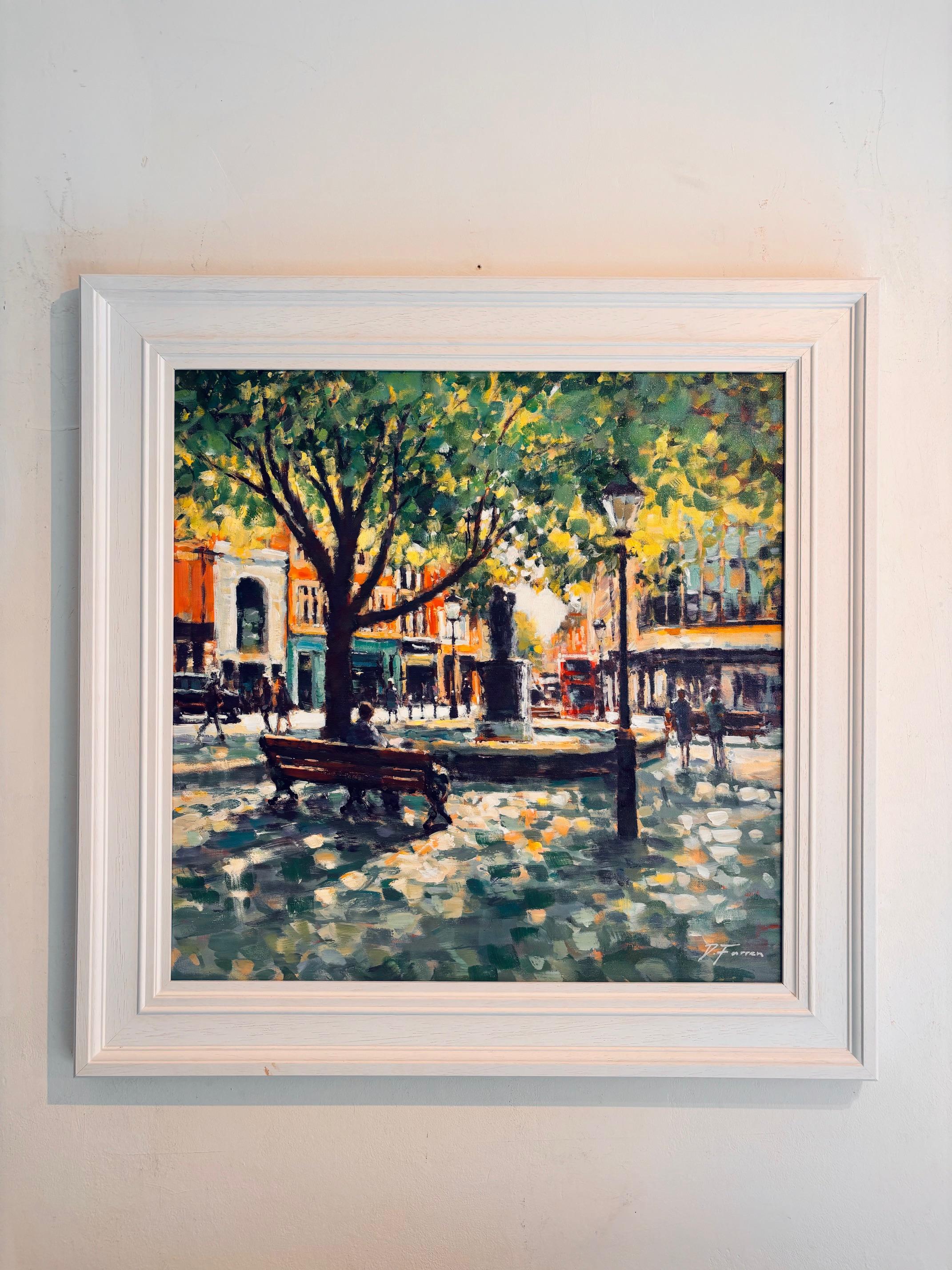 Afternoon Shade, Sloane Square- original impressionistisches Gemälde einer Londoner Stadtlandschaft – Painting von David Farren