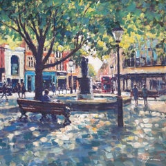 David Farren - Afternoon Shade, Sloane Square- original impressionism London cityscape painting Afternoon Shade, Sloane Square- original impressionism London cityscape painting