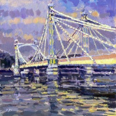 Albert bridge at Dusk-original impressionism cityscape painting-contemporary Art