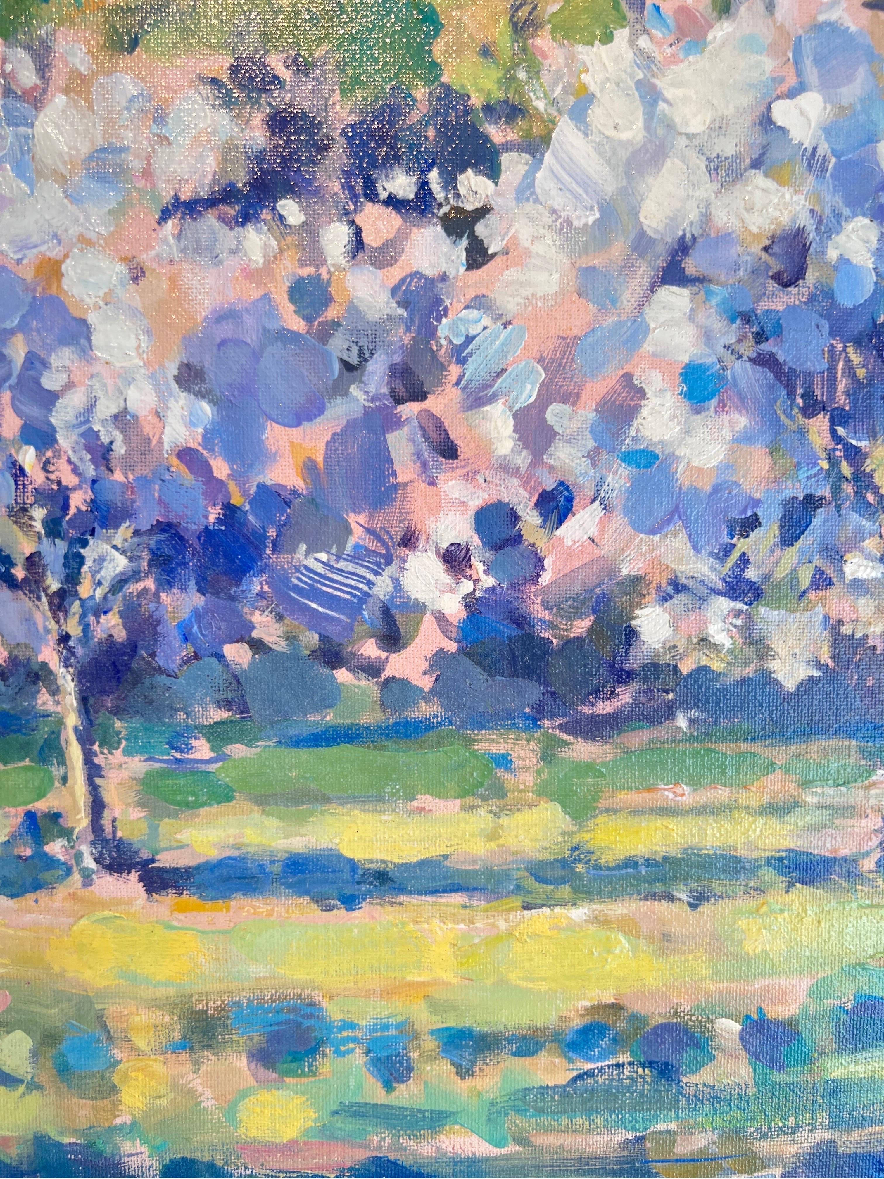 Apple Trees in Bloom-original impressionism  landscape painting-contemporary Art - Landscape Painting Gris de David Farren